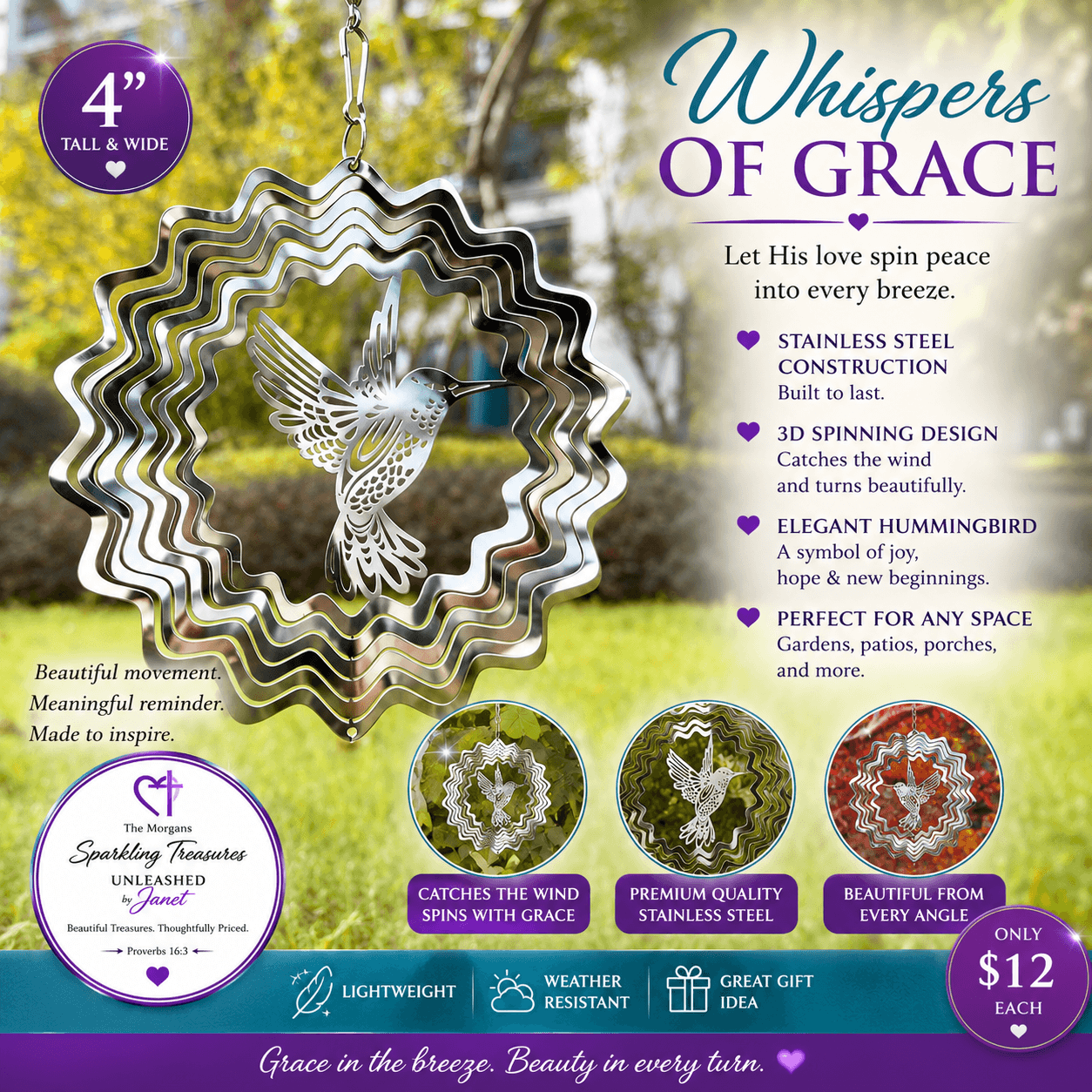 Whispers on the Wind™ Hummingbird Wind Spinner Accessories,Gift for Her,Gift Ideas,Gifts,Hummingbird,UNLEASHED COLLECTION,Wind Spinner
