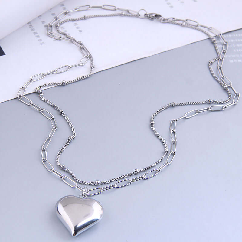 Heart of Grace Layered Necklace Stainless Steel Accessories,Heart Jewelry,Hearts,Hearts Collection,Necklace,New Arrivals,Short Necklace,Silver,Silver Accents,Silver Jewelry,Stainless Steel,Stainless Steel Collection,Stainless Steel Jewelry,UNLEASHED COLLE