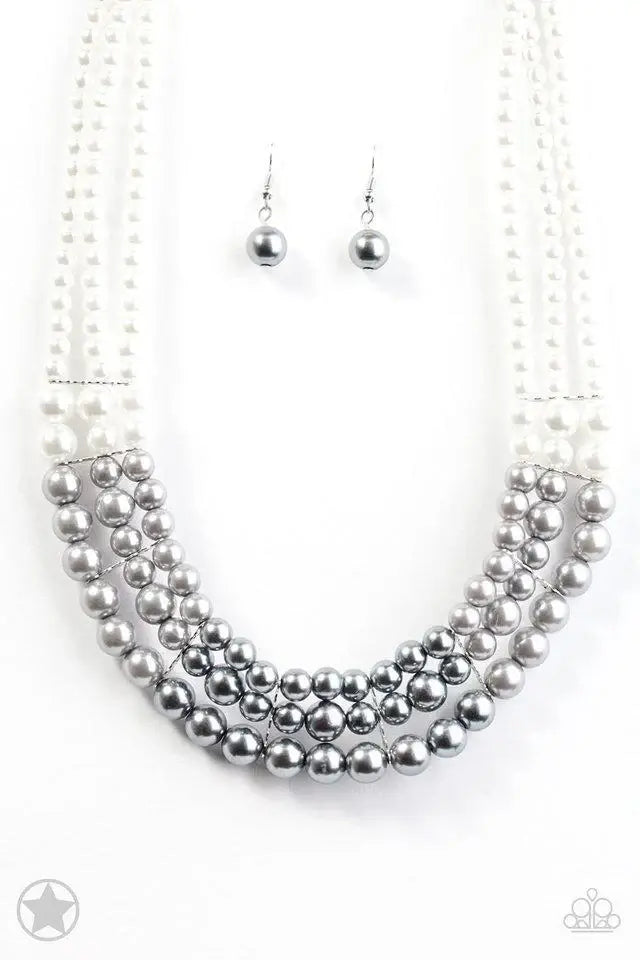 Paparazzi Necklace ~ Lady In Waiting Accessories,Blockbuster,Necklace,Pearls,Short Necklace,Silver Accents