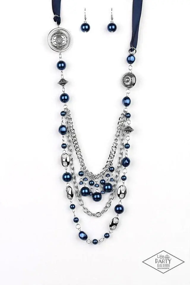 Paparazzi Necklace ~ All The Trimmings - Blue Accessories,Blockbuster,Blue,Life of the Party Exclusive,Long Necklace,Necklace,Short Necklace,Silver Accents