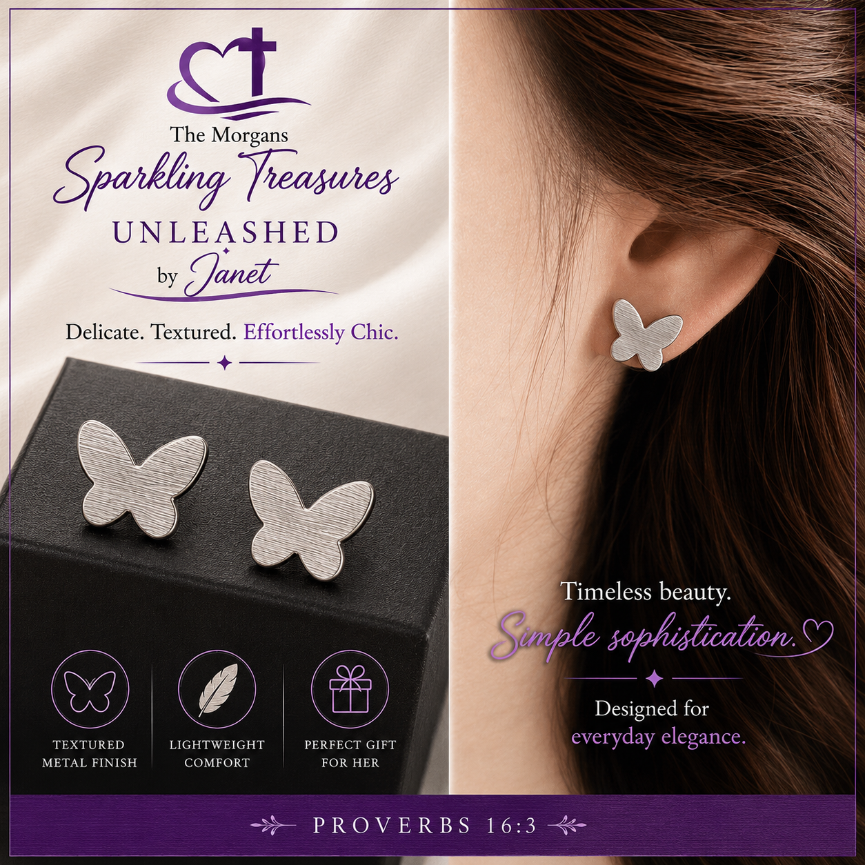 Silver Flutter Luxe Butterfly Tiny Stud Earrings Stainless Steel