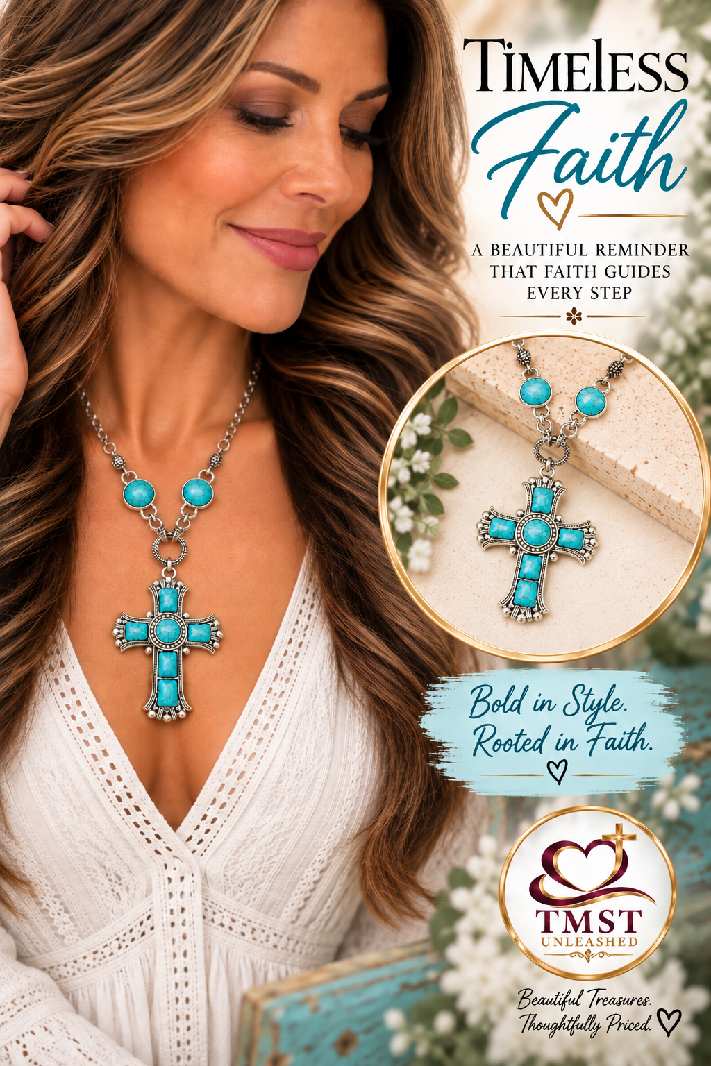 Turquoise Crossroads™ Long Cross Necklace