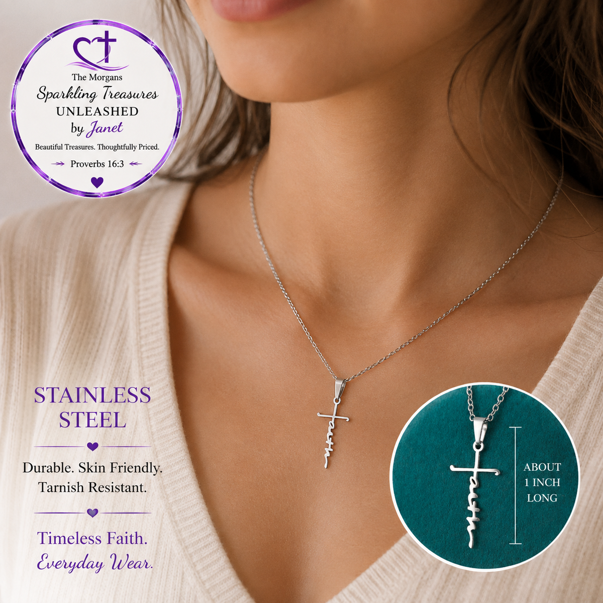 Faithfully Written Cross Necklace