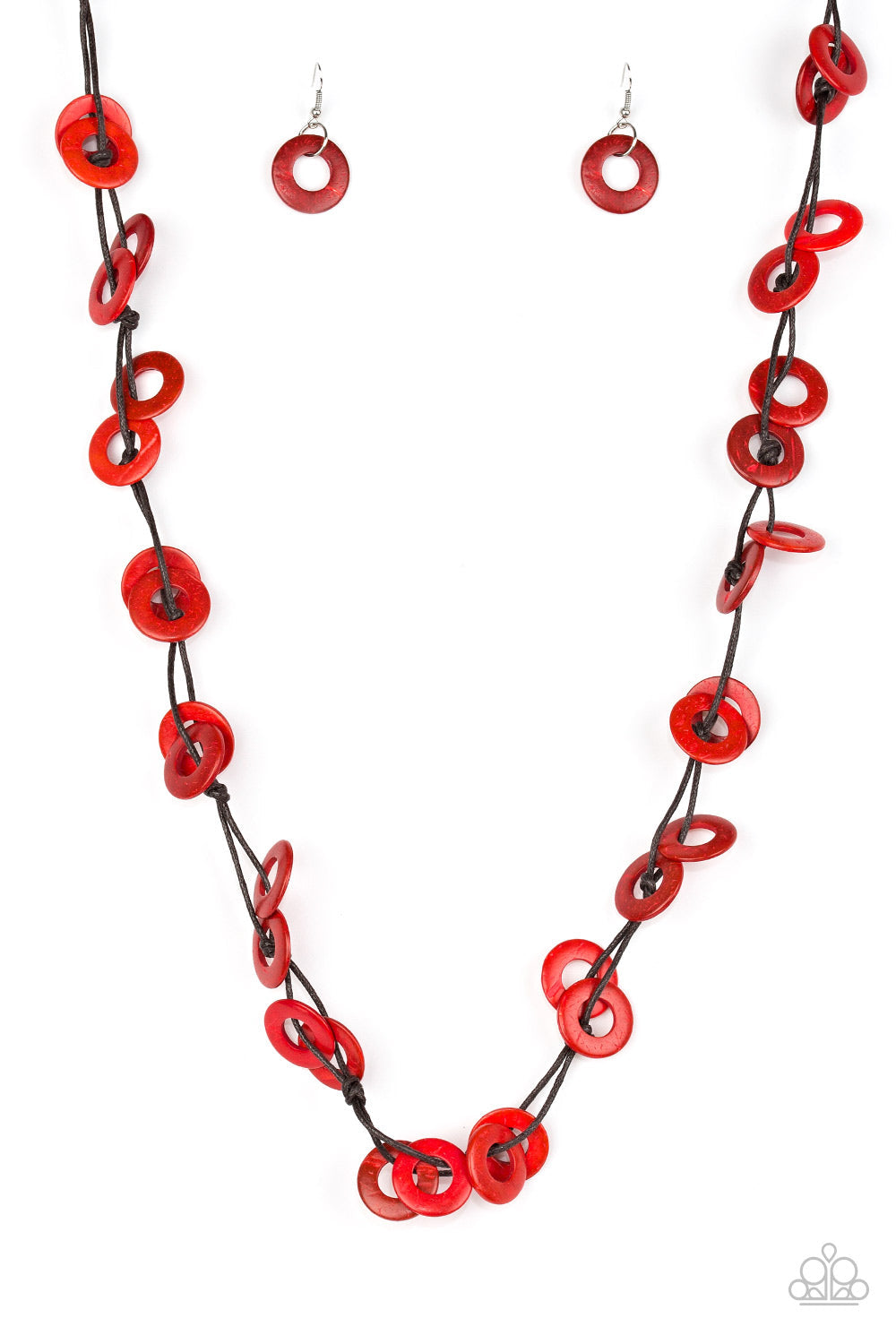 Waikiki Winds - Red Paparazzi Urban Wooden Necklace $5 Jewelry with Janet Morgan Necklaces