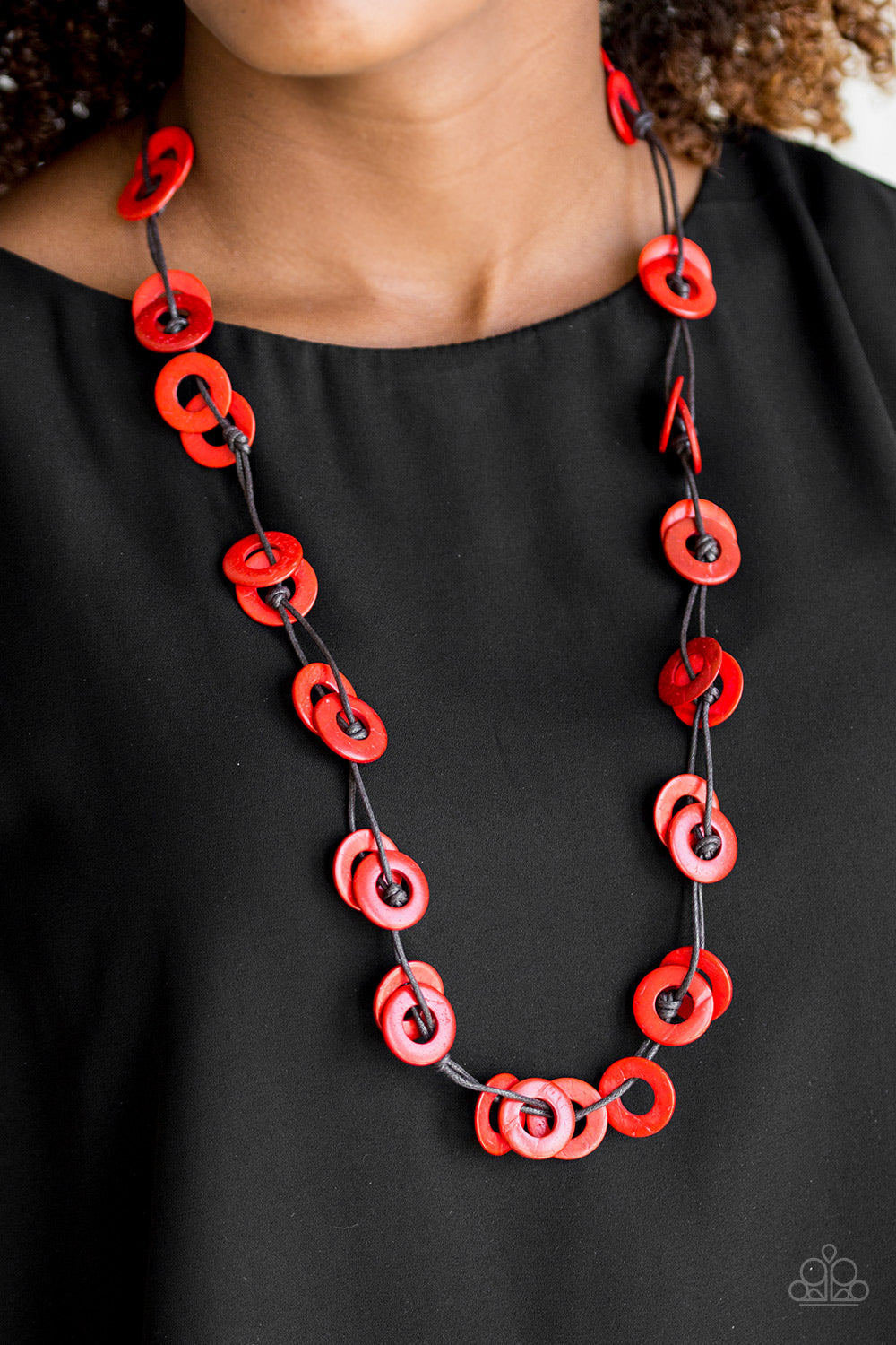 Waikiki Winds - Red Paparazzi Urban Wooden Necklace $5 Jewelry with Janet Morgan Necklaces