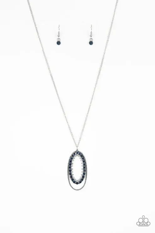 Paparazzi Money Mood - Blue Necklace Accessories,Blue,Long Necklace,Necklace,Silver Accents