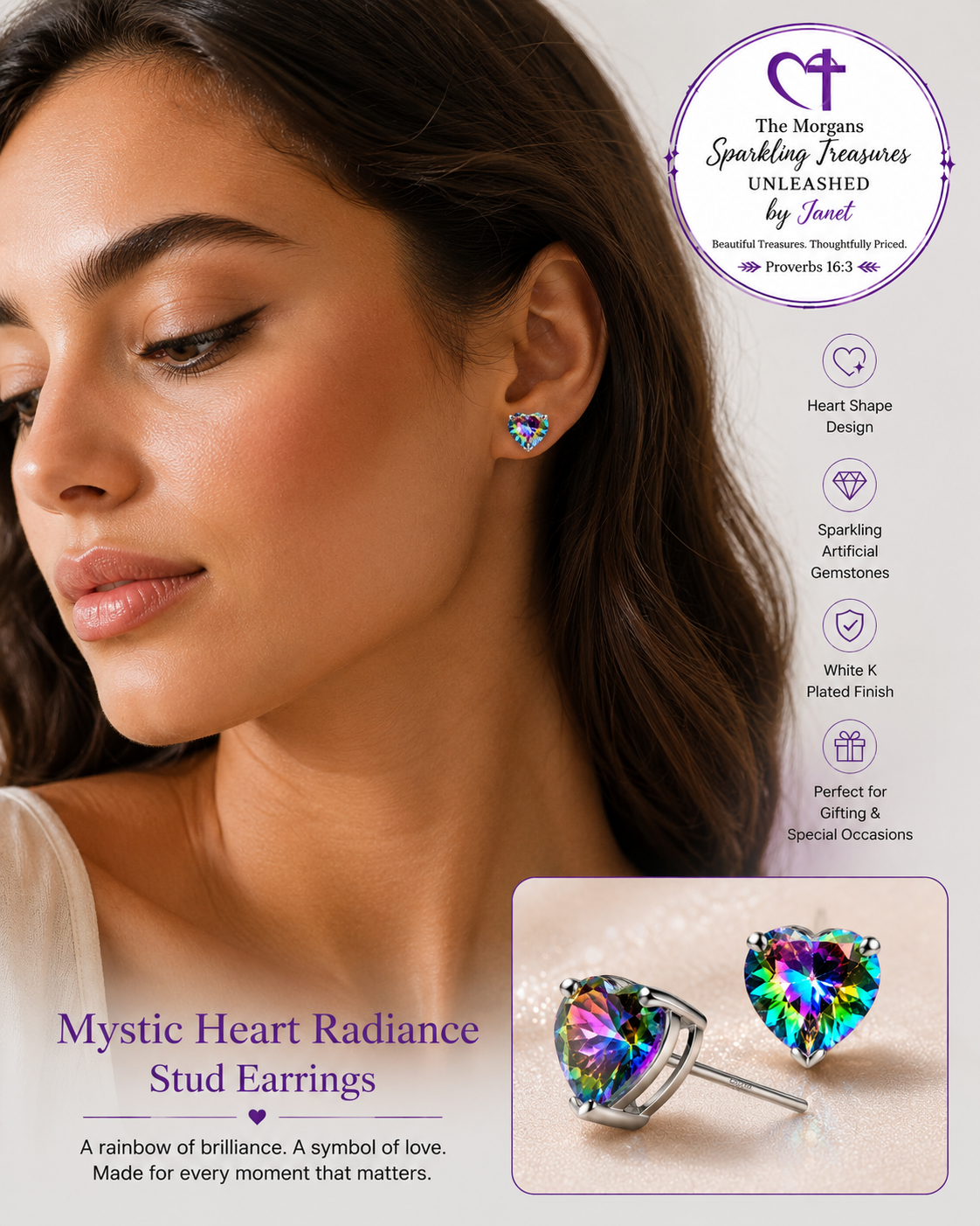 Heart Radiance Stud Rainbow Earrings