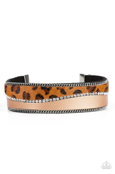 Paparazzi Flirtatiously Feline - Brown Bracelet Accessories,Animal Print,Bracelet,Leather