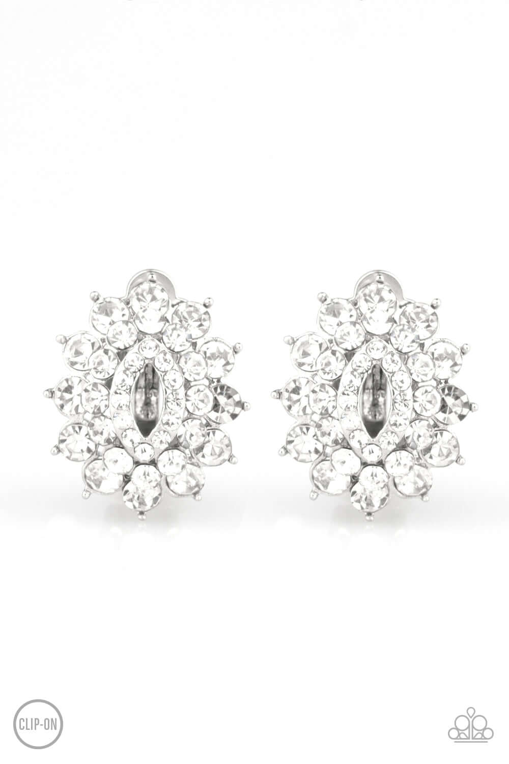 Paparazzi Earring ~ Brighten The Moment - White CLIP ON EARRINGS $5 Jewelry with Janet Morgan Earrings