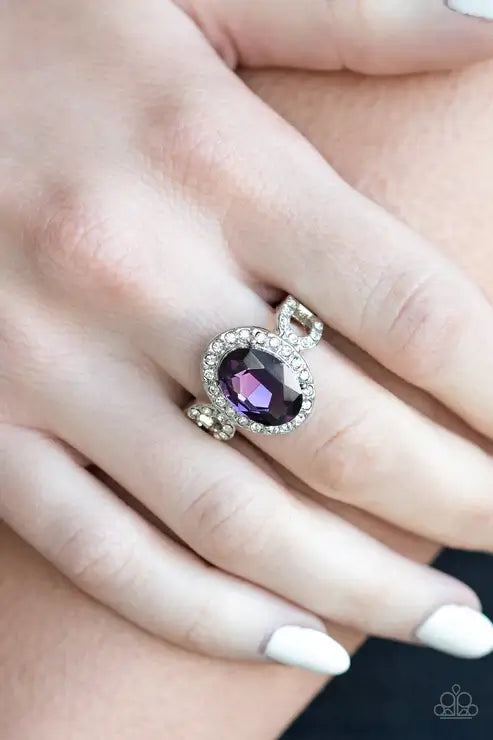 Paparazzi Magnificent Majesty - Purple Ring Accessories,Dainty Band Ring,purple,Ring,Silver Accents