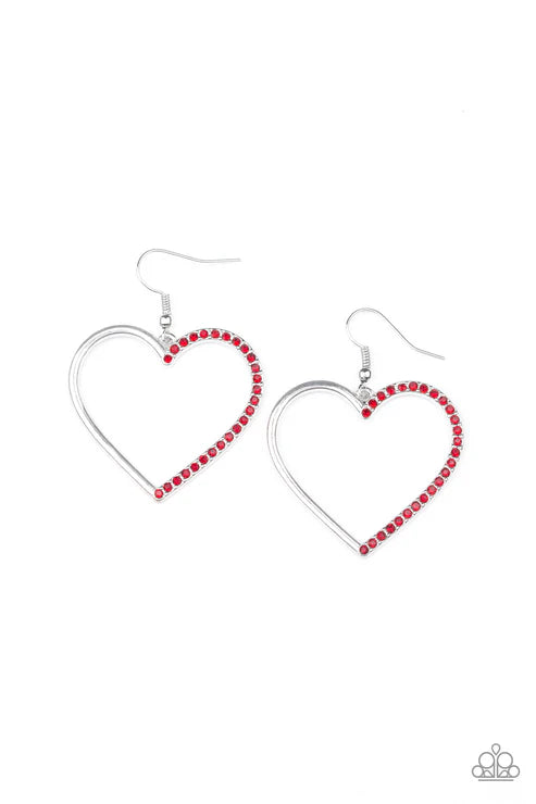 Paparazzi First Date Dazzle - Red Earrings Accessories,earrings,Hearts,Red,Silver Accents