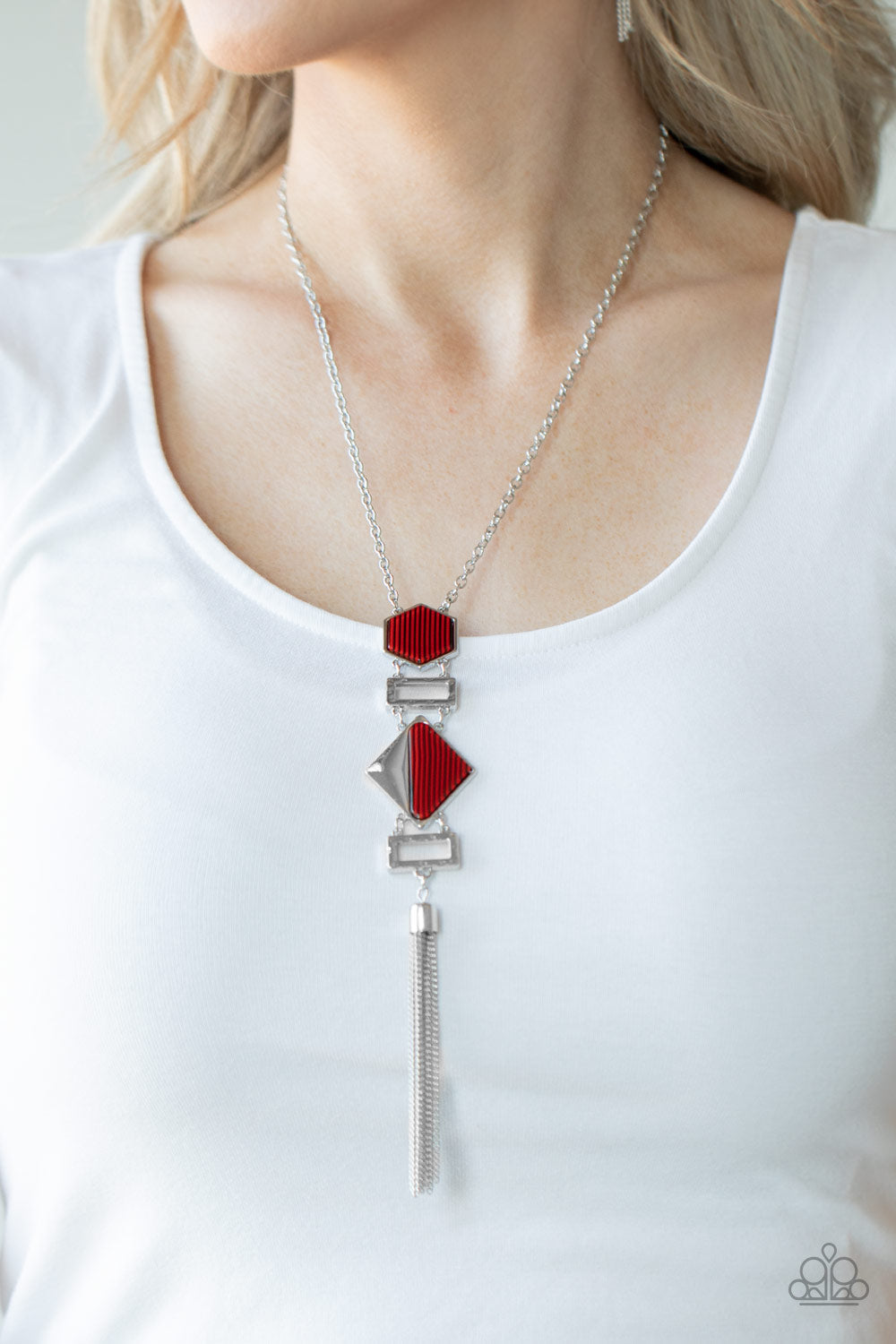 STRIPE Up a Conversation - Red Paparazzi Accessories Necklace $5 Jewelry with Janet Morgan Necklaces