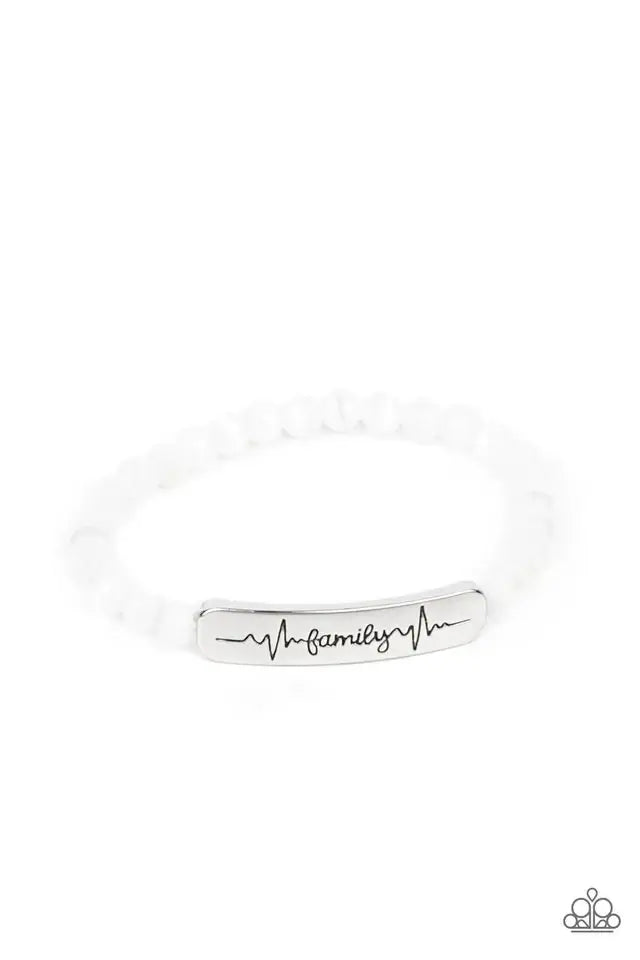 Paparazzi Bracelet ~ Family is Forever - White Accessories,Bracelet,Cats Eye,Inspirational,Stretchy,White