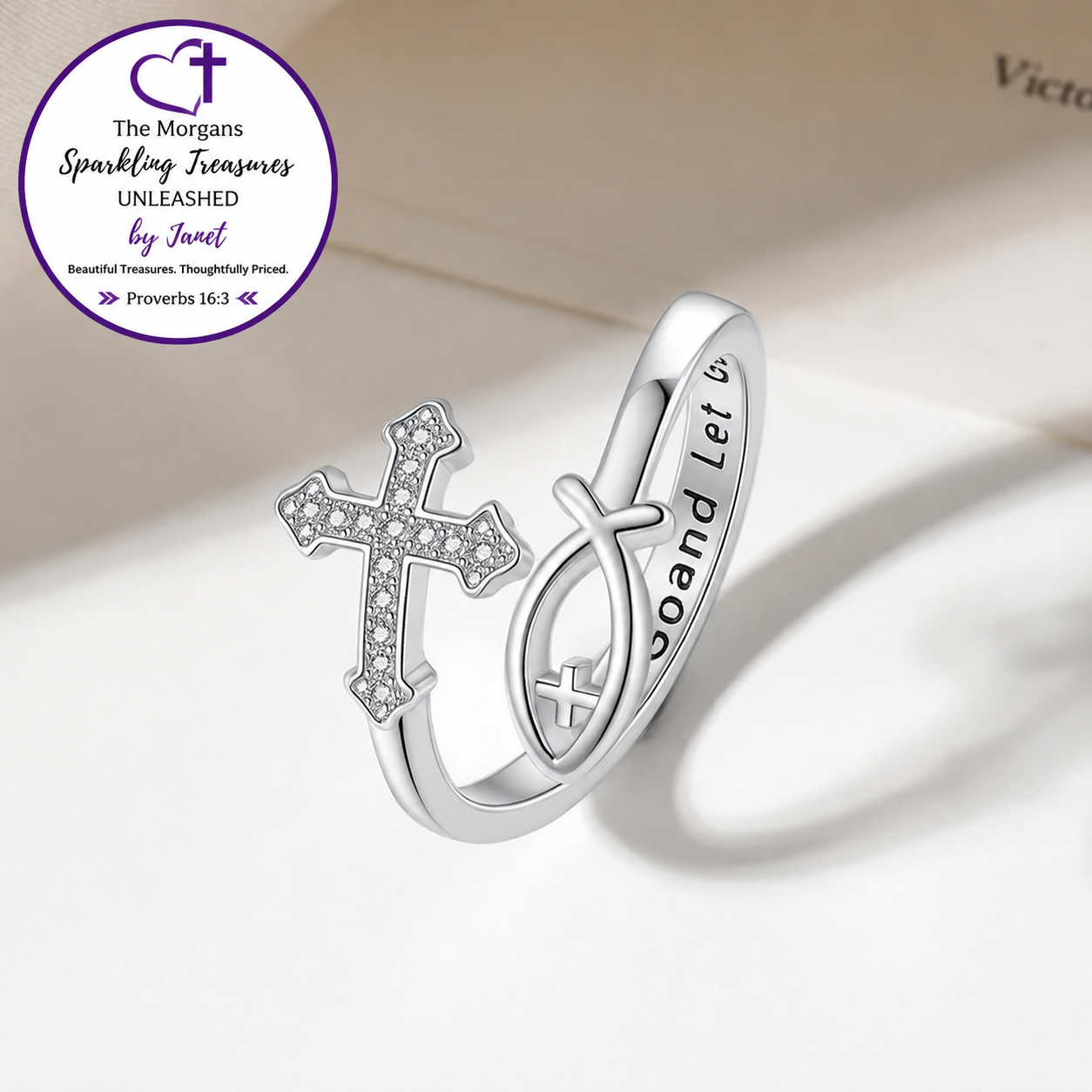 Faithful Promise Cross/Fish Ring - Let Go and Let God