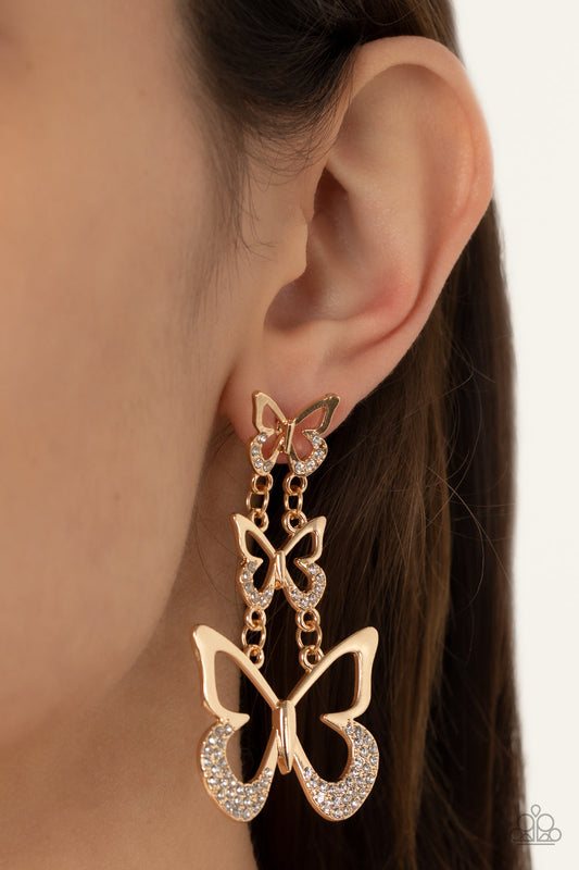 TMST Bling Flamboyant Flutter - Paparazzi Accessories - Gold Butterfly Earrings