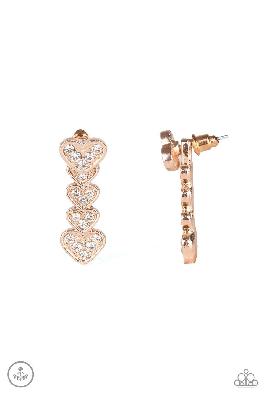 Heartthrob Twinkle - Paparazzi Accessories Rose Gold Post Jacket Earrings