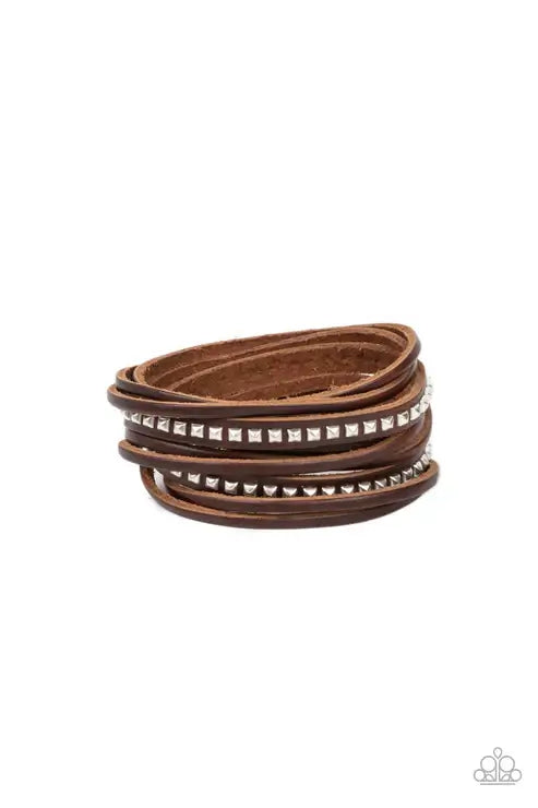 Paparazzi Studded Sensation - Brown Bracelet Accessories,Bracelet,Brown,Wrap Bracelet