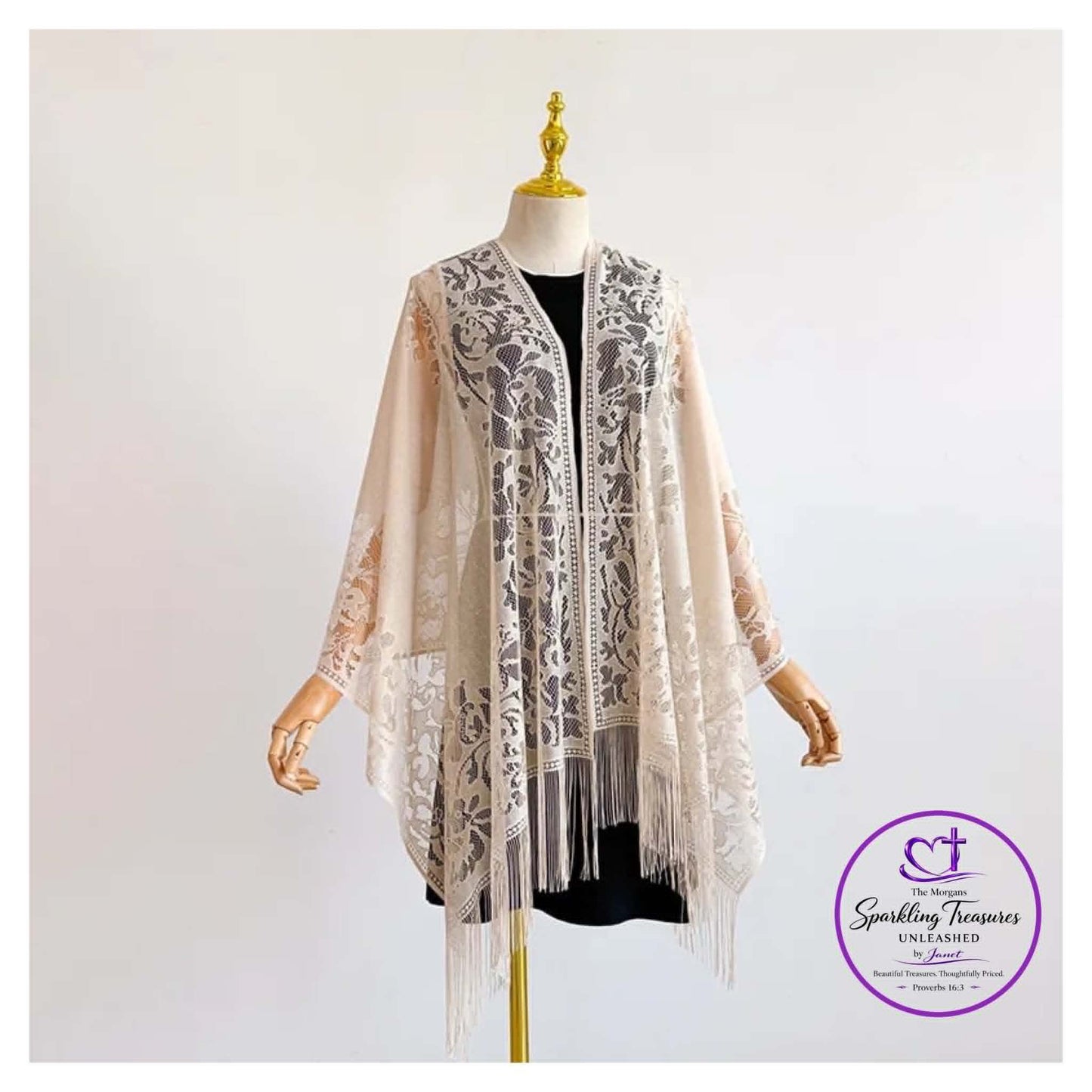 Grace in Bloom Lace Kimono Scarf Apracot
