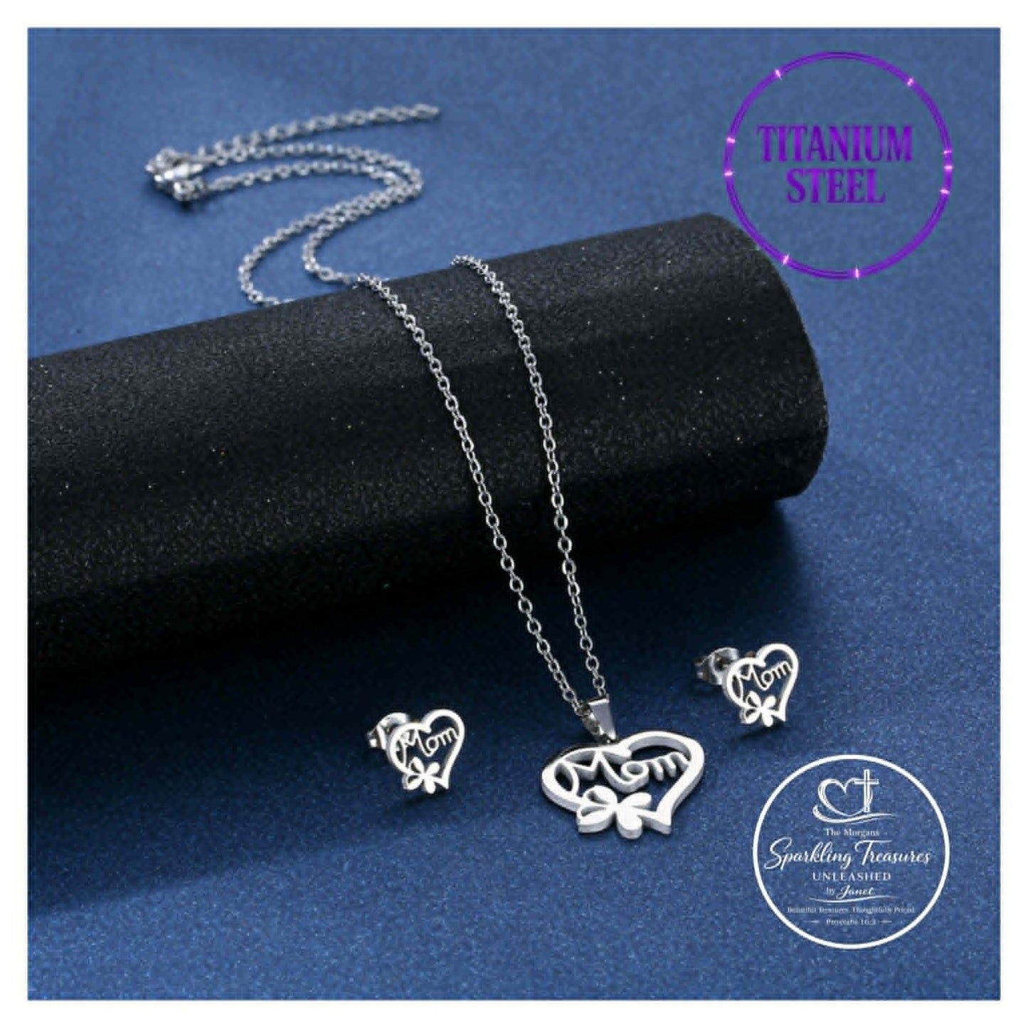 “Forever Mom” Jewelry Set Necklace/ Earrings Stainless Steel