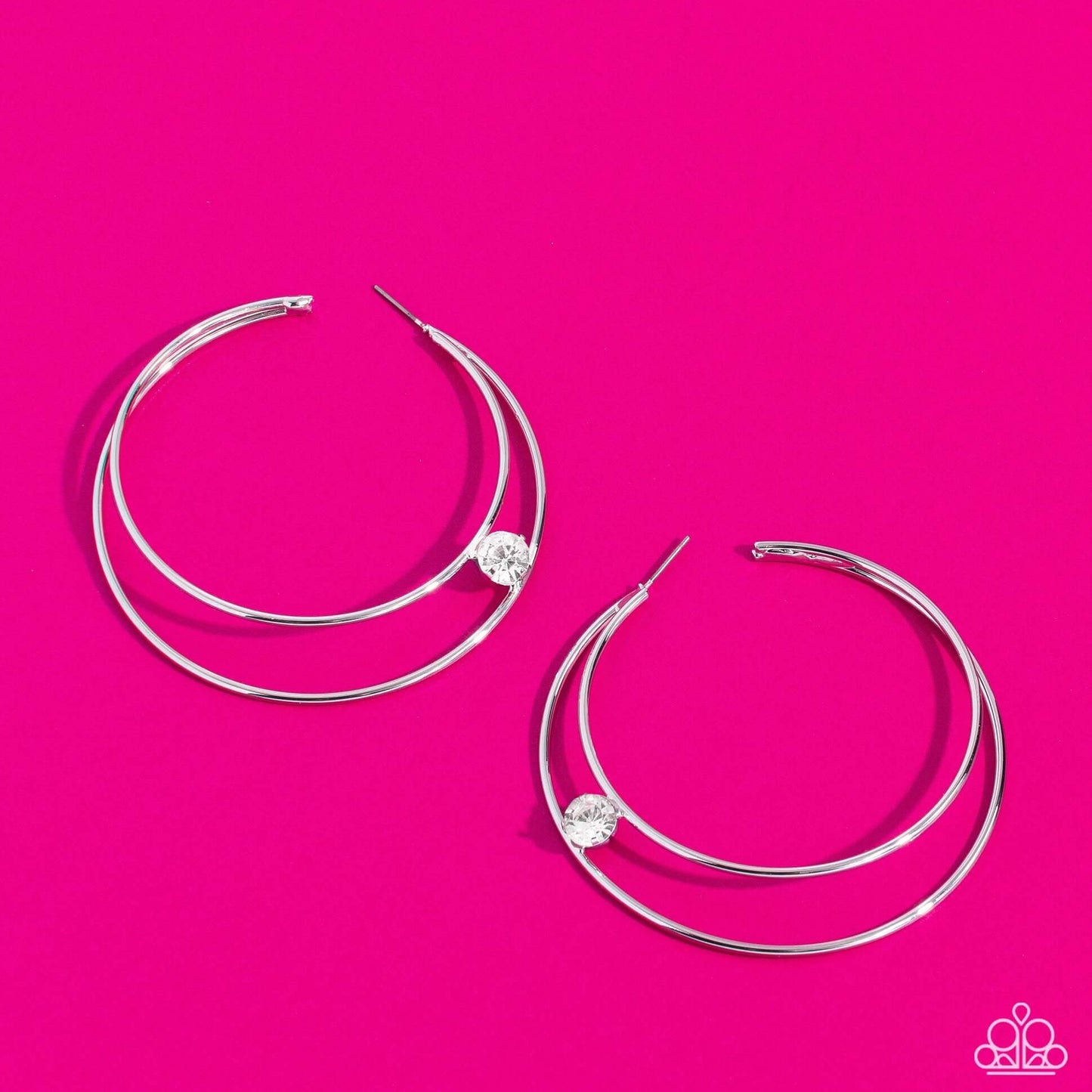 Theater HOOP - White Paparazzi Accessories Earrings $5 Jewelry with Janet Morgan Earrings