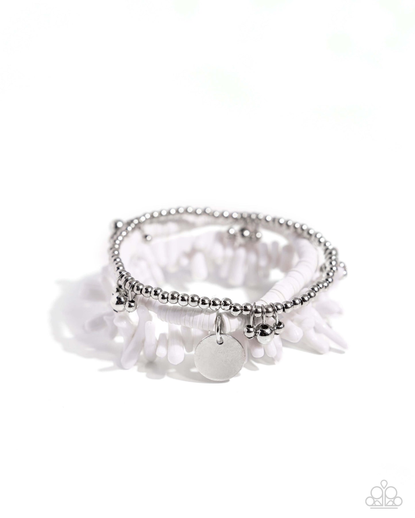 Coastal Collection - White Paparazzi Bracelet Accessories,Acrylic,Bracelet,Coral,Sea Breeze Style,Silver Accents,White