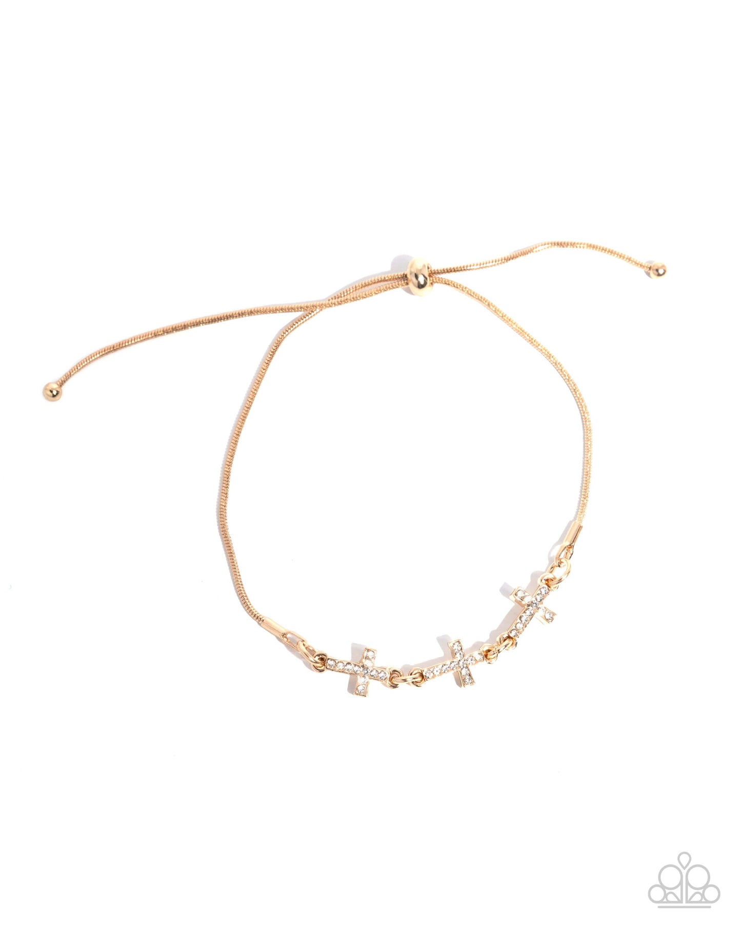 Holy Order - Gold Paparazzi Cross Bracelet Accessories,Bracelet,Cross,Faith,Gold,White rhinestones