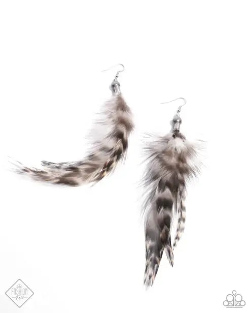 Paparazzi Delicate Desert - Brown Feather Earrings Accessories,Brown,earrings,Feathers