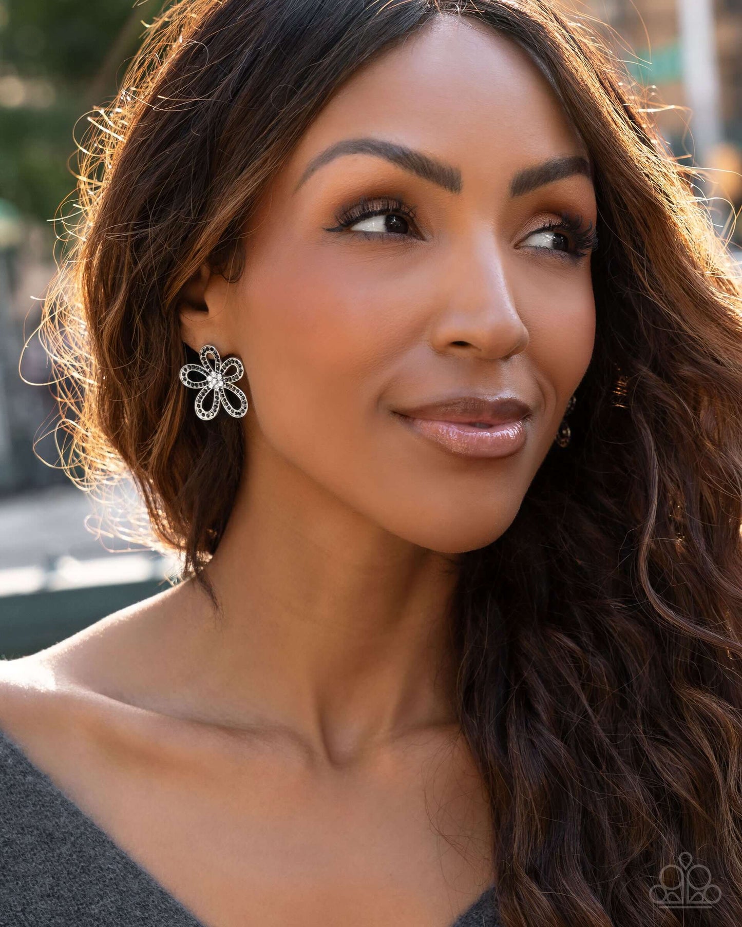 Blooming Belle - Black Paparazzi Earrings Accessories,Black,earrings,Floral,Post,Silver Accents
