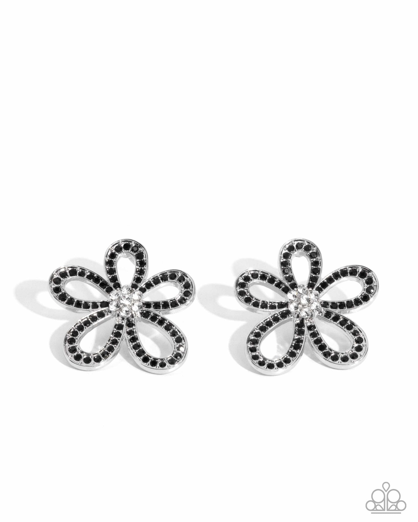 Blooming Belle - Black Paparazzi Earrings Accessories,Black,earrings,Floral,Post,Silver Accents