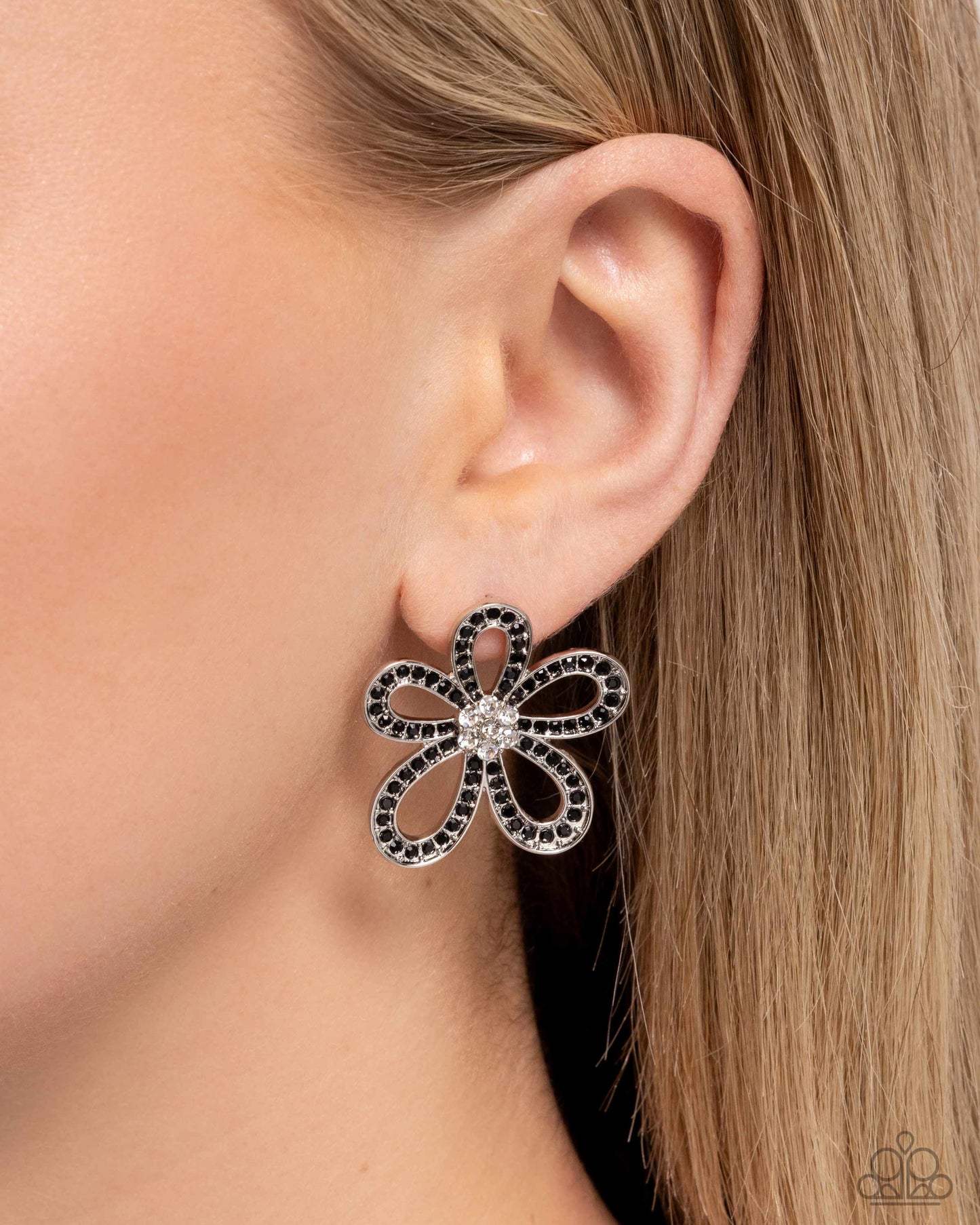 Blooming Belle - Black Paparazzi Earrings Accessories,Black,earrings,Floral,Post,Silver Accents