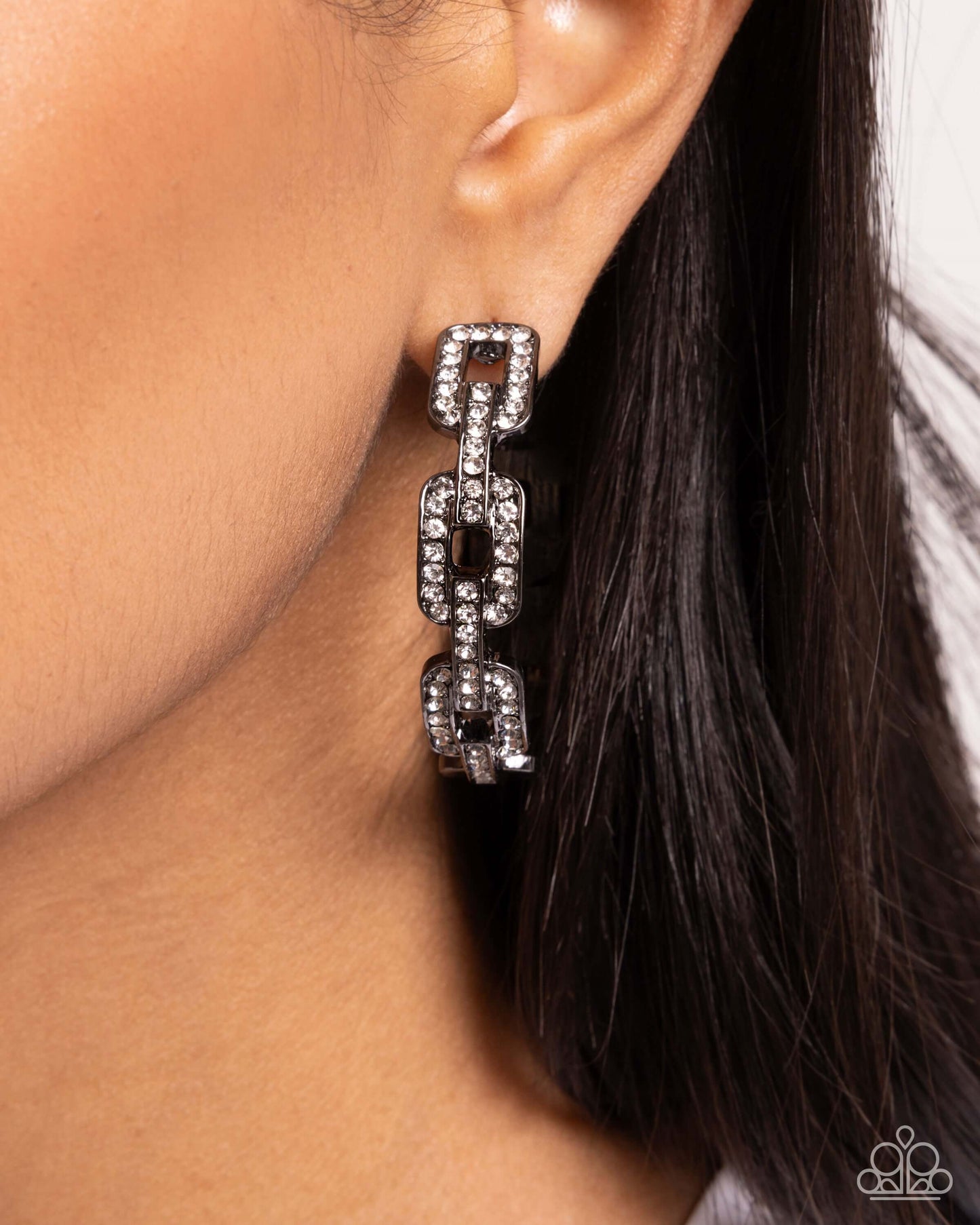 Downtown Decadence - Black Paparazzi Hoop Earrings Accessories,Black,earrings,Gunmetal,Hoops,White rhinestones