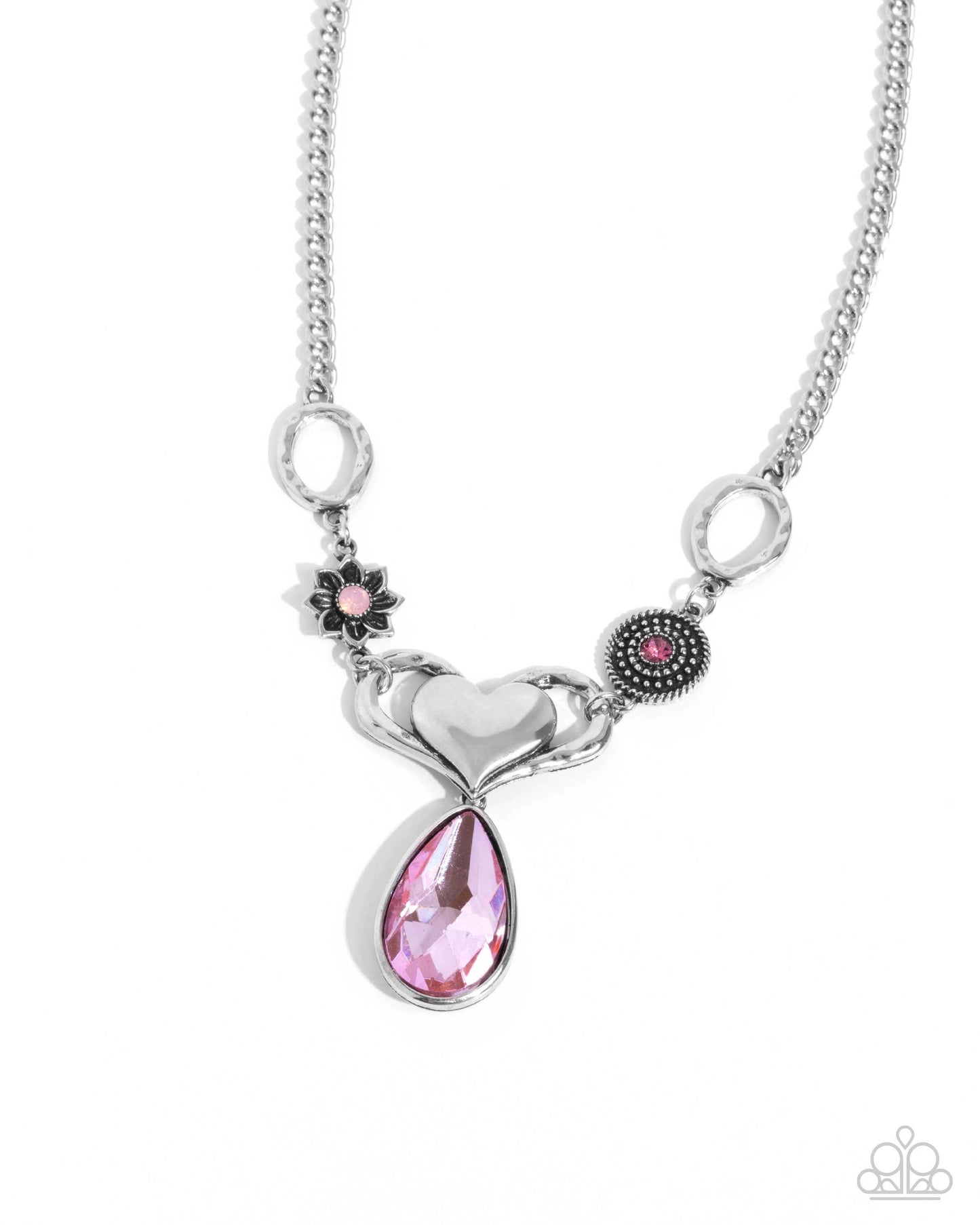 Favorite Fashion - Pink Paparazzi Heart Necklace Accessories,Hearts,Necklace,Pink,Short Necklace,Silver Accents