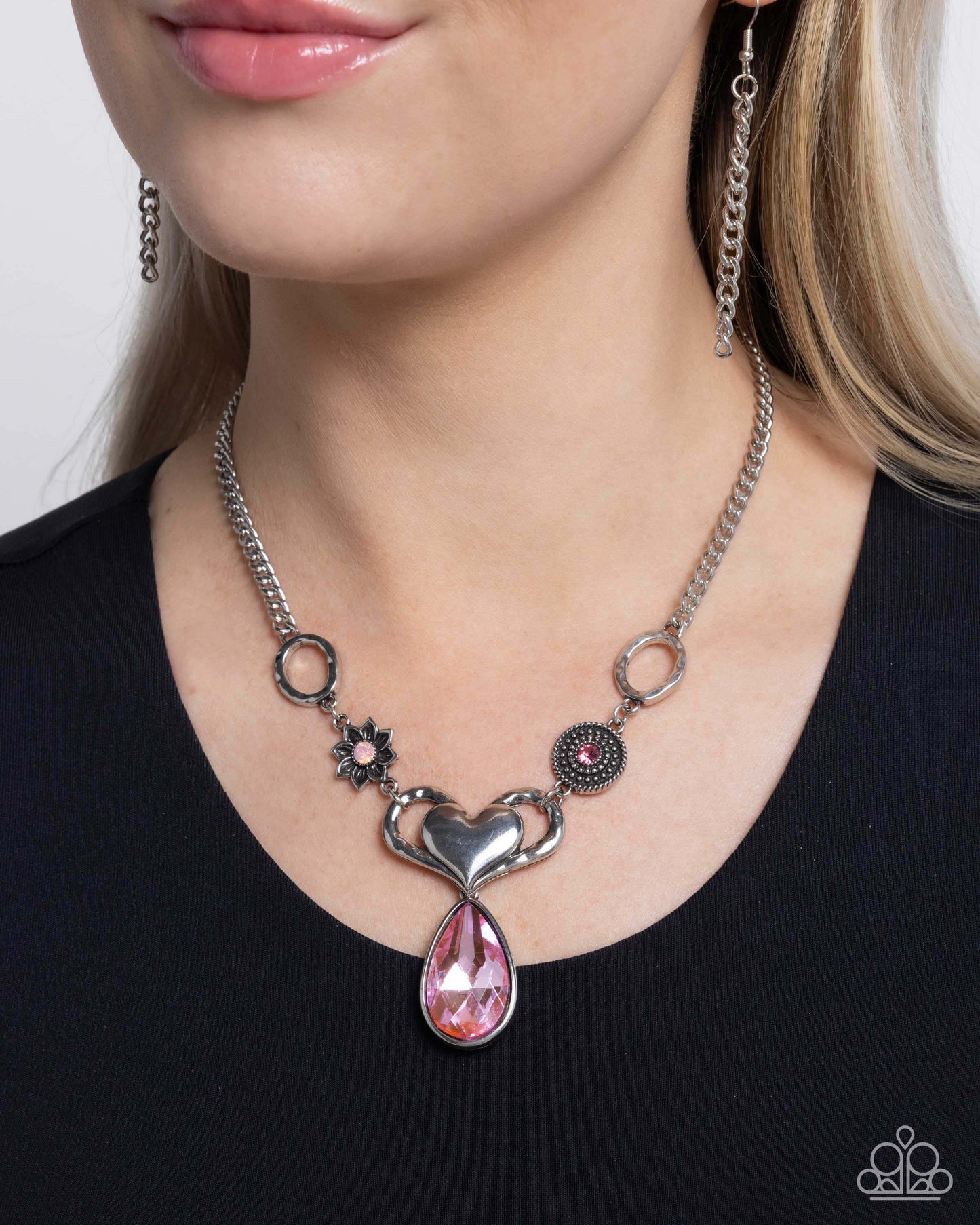 Favorite Fashion - Pink Paparazzi Heart Necklace Accessories,Hearts,Necklace,Pink,Short Necklace,Silver Accents