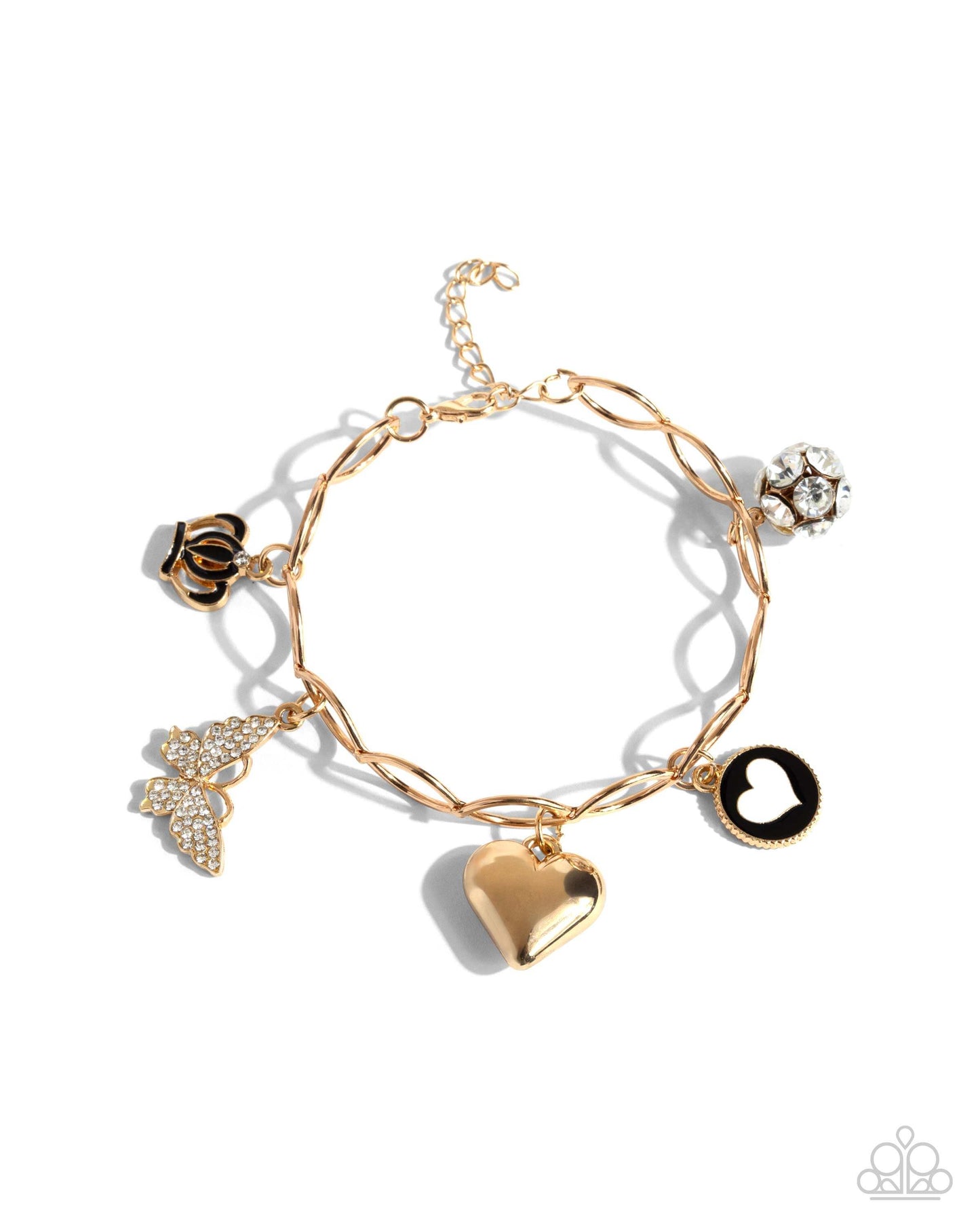 Lullaby Lucky - Gold Paparazzi Charm Bracelet Accessories,Bracelet,Butterfly,Charms,Gold,Hearts