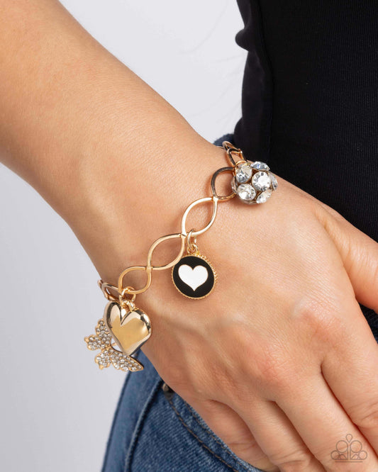 Lullaby Lucky - Gold Paparazzi Charm Bracelet Accessories,Bracelet,Butterfly,Charms,Gold,Hearts