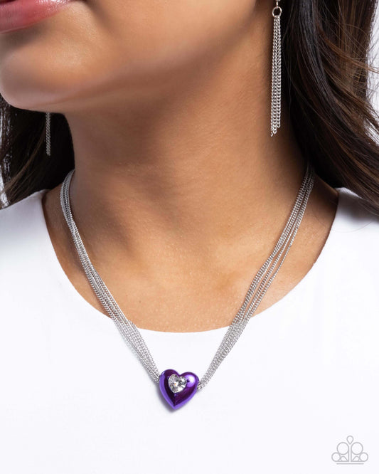 Malibu Infatuation - Purple Paparazzi Heart Necklace Accessories,Hearts,Necklace,purple,Short Necklace,Silver Accents