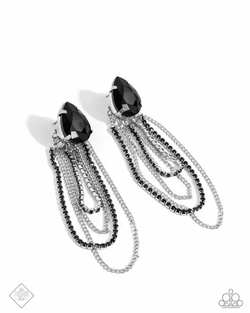 Paparazzi Vicious Venture Post Earrings Accessories,Black,earrings,Silver Accents