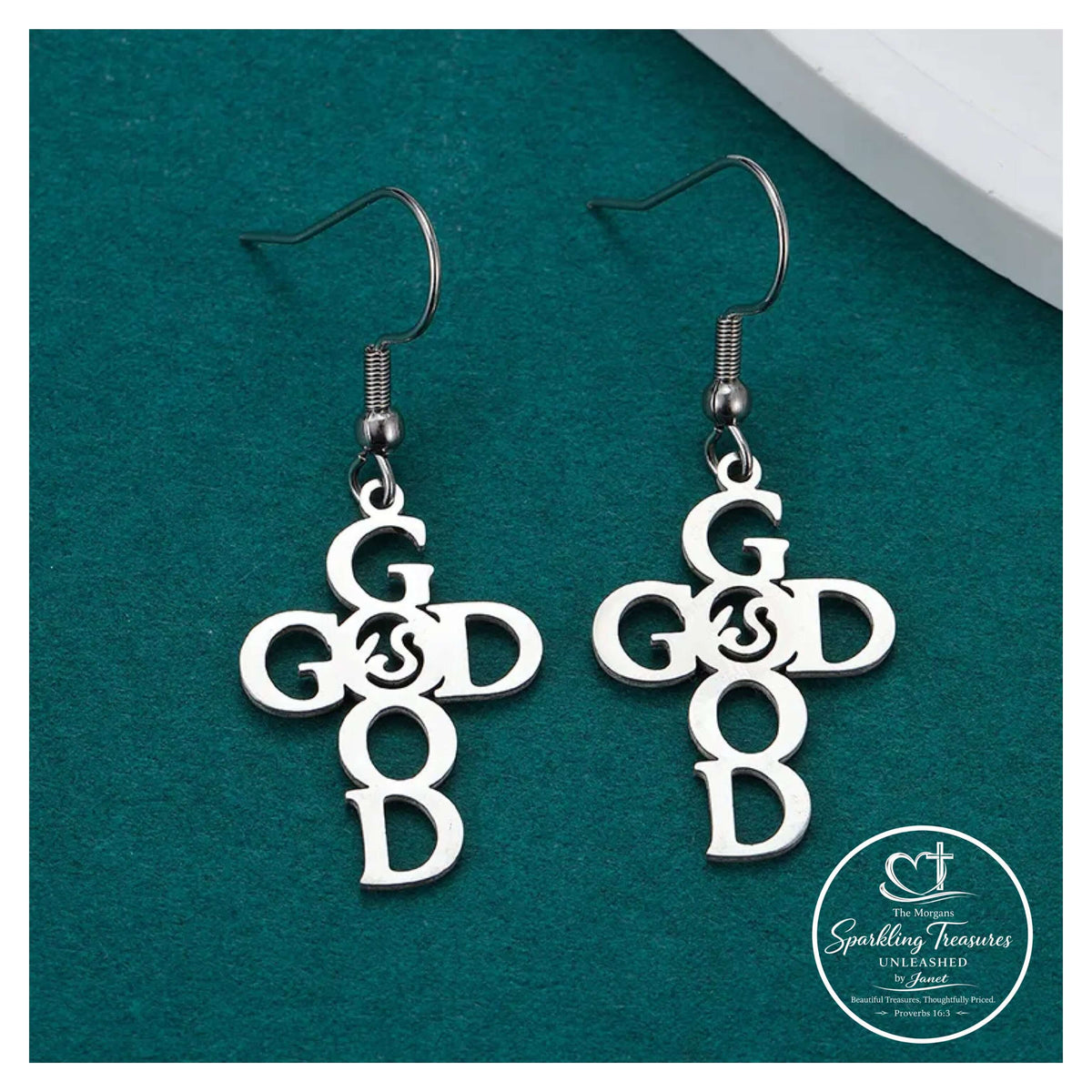 God is Good Faith Cross Earrings