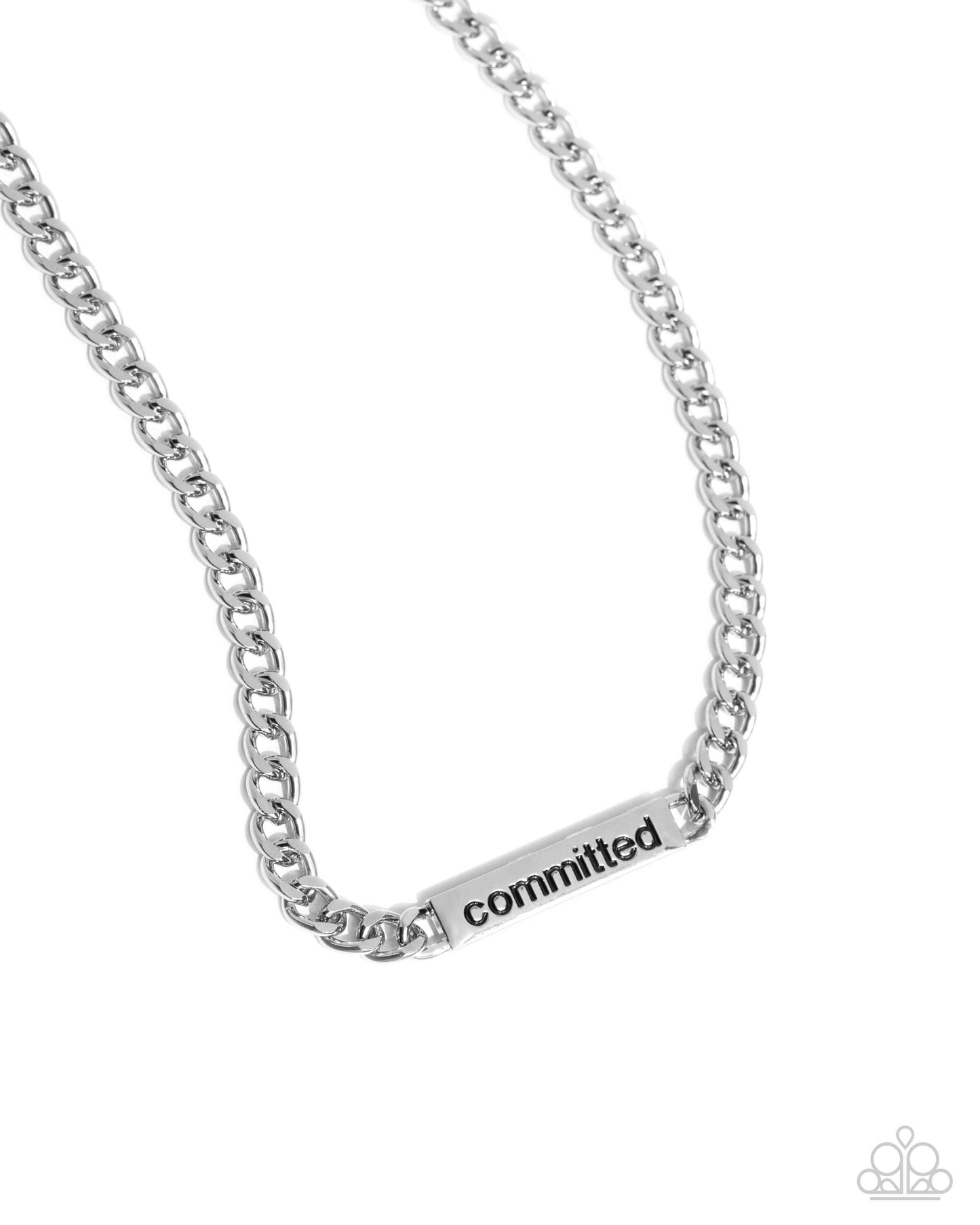 Fully Committed - Silver Paparazzi Necklace Accessories,Inspirational,Mens Accessories,Necklace,Short Necklace,Silver