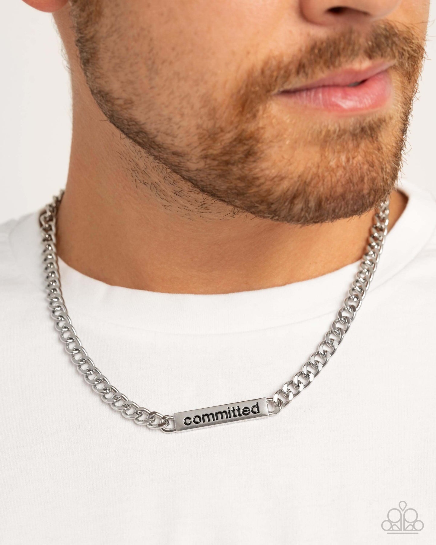 Fully Committed - Silver Paparazzi Necklace Accessories,Inspirational,Mens Accessories,Necklace,Short Necklace,Silver