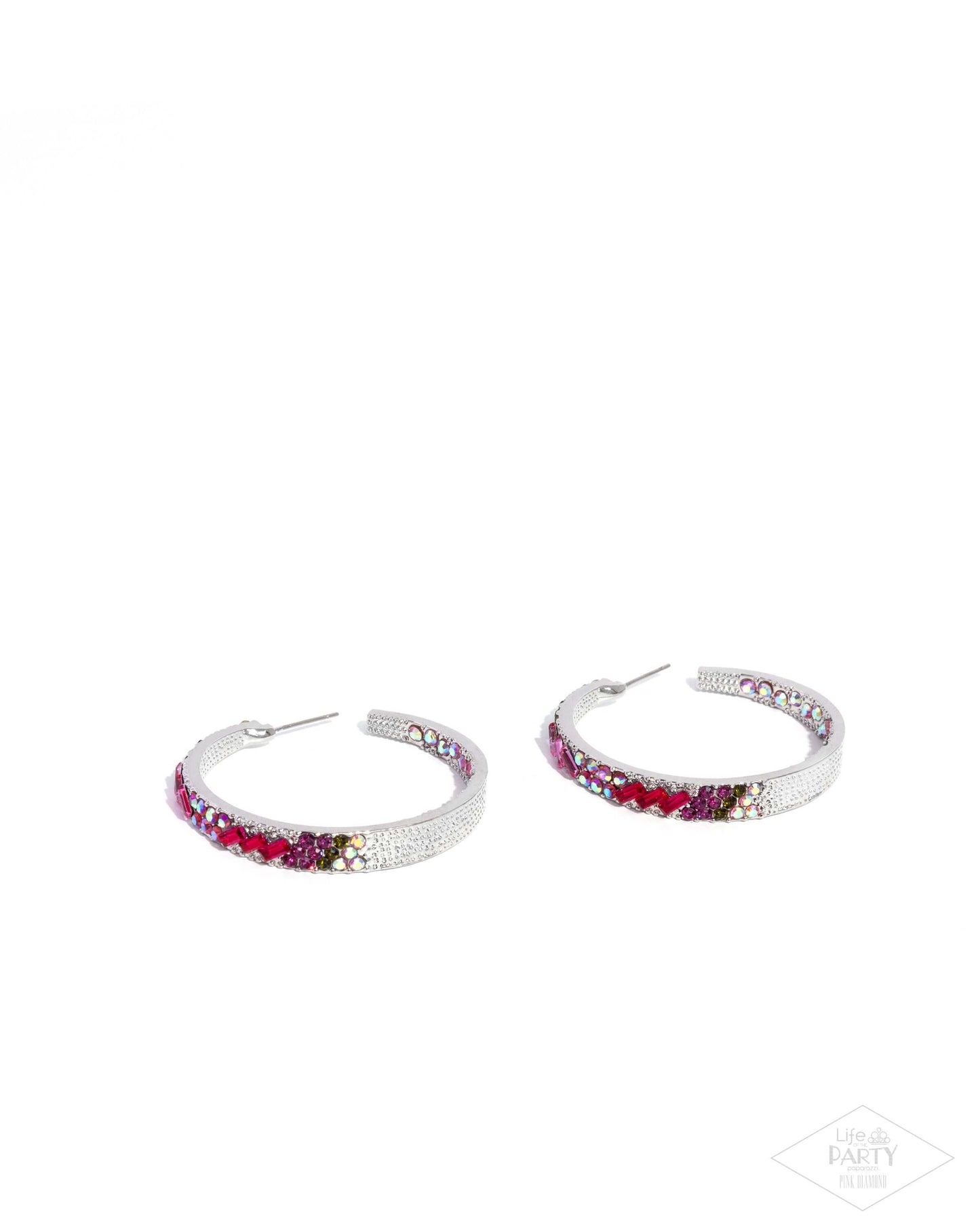GLITZY By Association - Multi Pink Hoop Earrings Accessories,earrings,Hoops,Iridescence,Life of the Party Exclusive,Pink,Silver Accents