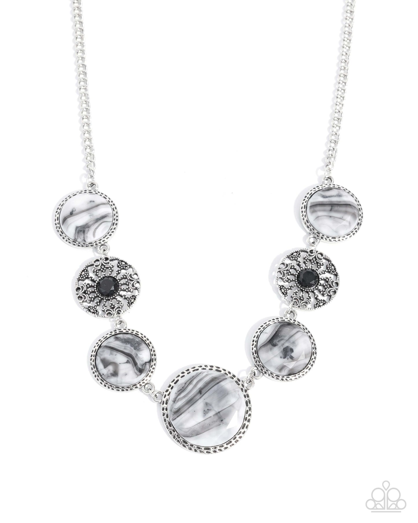 Gentle Glam - Black Paparazzi Necklace Accessories,Acrylic,Black,Gray,Marbled,Necklace,Short Necklace,Silver Accents