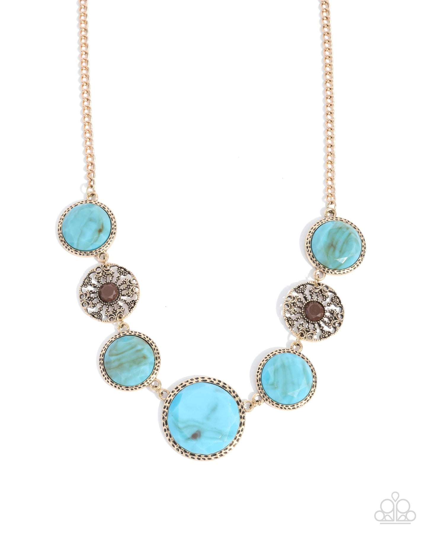Gentle Glam - Blue Paparazzi Necklace Accessories,Blue,Gold,Necklace,Short Necklace,Turquoise