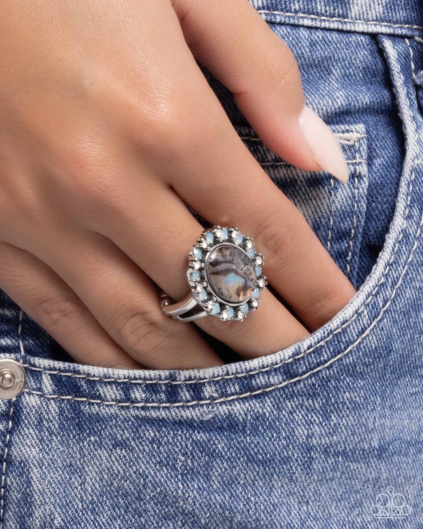 Poised and Perfect - Blue Paparazzi Ring Abalone,Accessories,Blue,Ring,Shell-Like