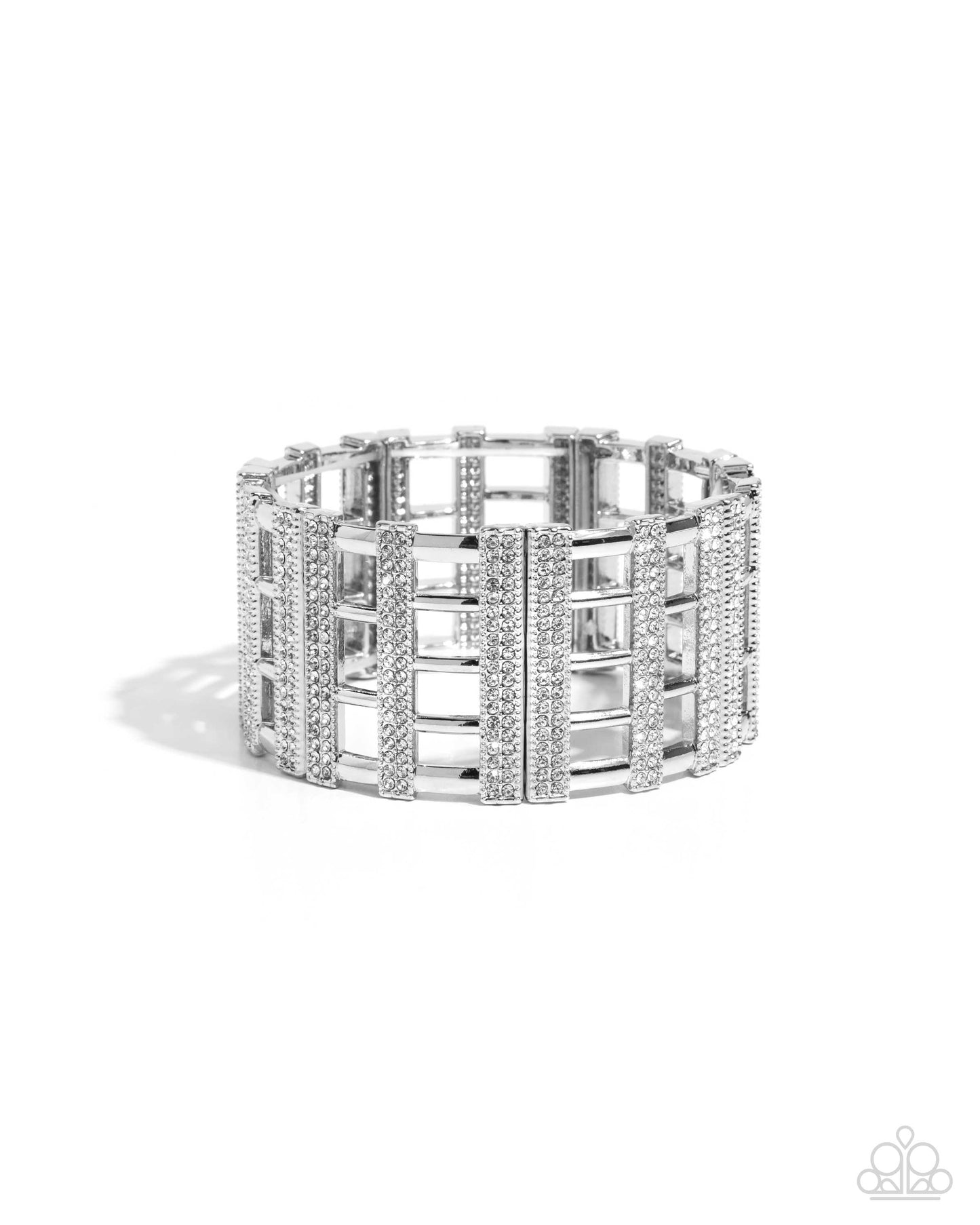 Vertical Vanity - White Paparazzi Bracelets Accessories,Bracelet,Silver,Stretchy,White rhinestones