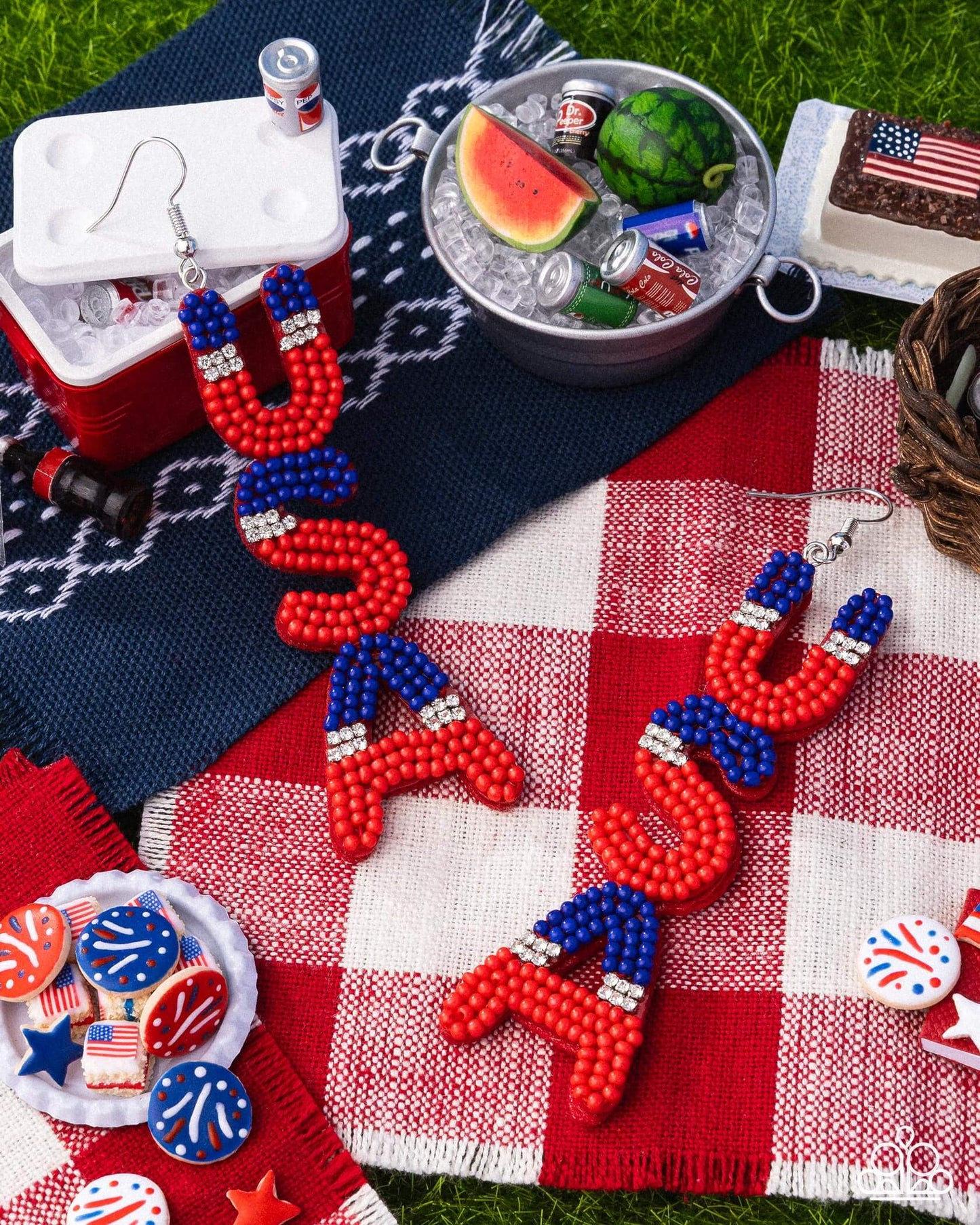 Pampered Patriot - Multi USA Paparazzi Earrings Accessories,Blue,earrings,INDEPENDENCE DAY,Multicolor,Red