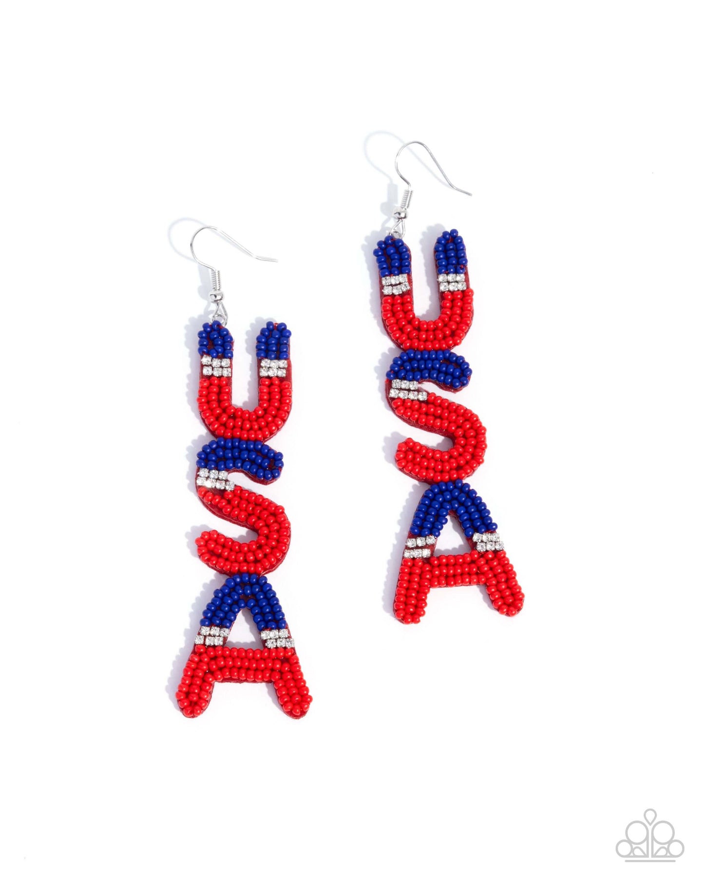 Pampered Patriot - Multi USA Paparazzi Earrings Accessories,Blue,earrings,INDEPENDENCE DAY,Multicolor,Red