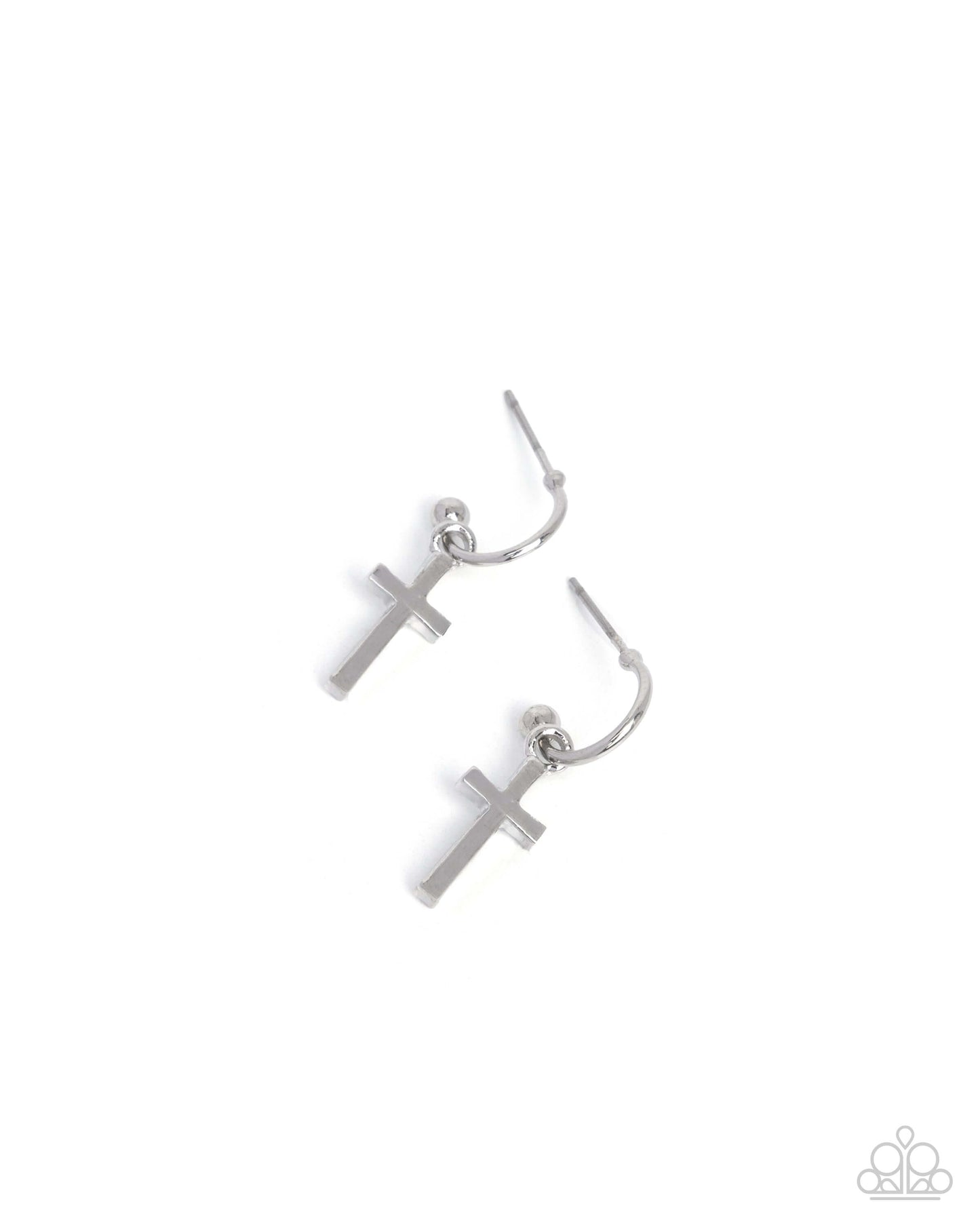 Daily Divinity - Silver Paparazzi Cross Earrings Accessories,Cross,earrings,Faith,Hoops,Silver,Tiny Hoops