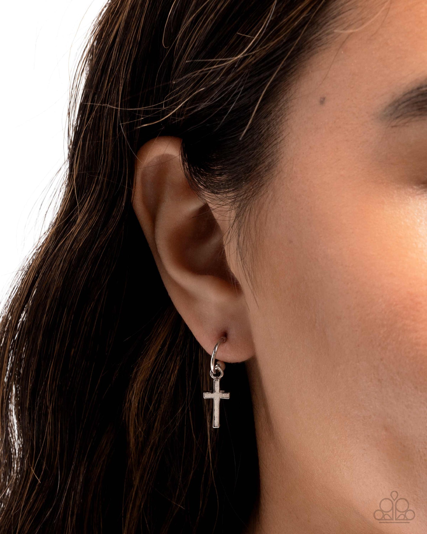 Daily Divinity - Silver Paparazzi Cross Earrings Accessories,Cross,earrings,Faith,Hoops,Silver,Tiny Hoops