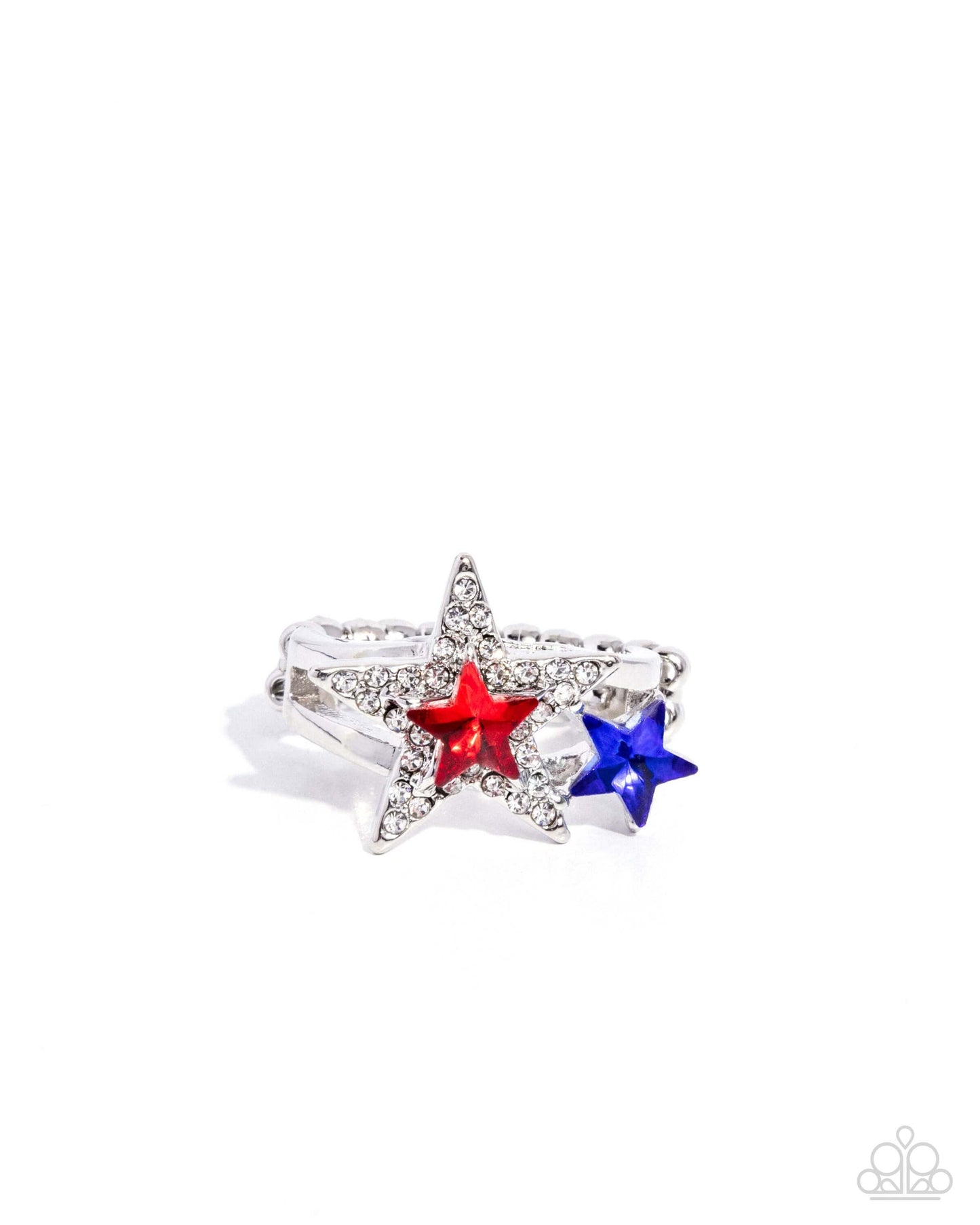 I Pledge Allegiance to the Stars - Multi Paparazzi Ring Accessories,Blue,Dainty Band Ring,Red,Ring,Silver Accents,Stars